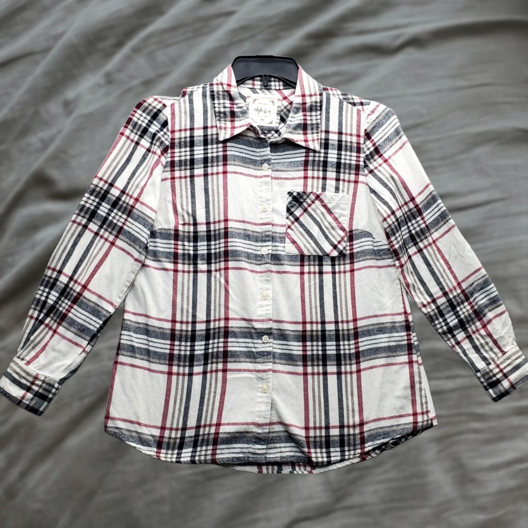 Style & Co Style & Co Shirt Women PM Multicolor Plaid Flannel Roll Tab Sleeve Collared Button Up Size M / US 6-8 / IT 42-44 - 1 Thumbnail