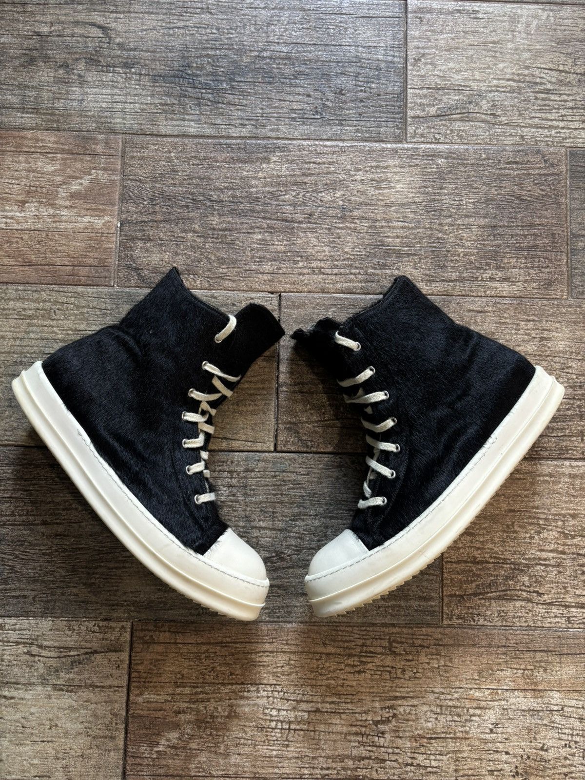 Black Pony Hair Ramones High Sneakers