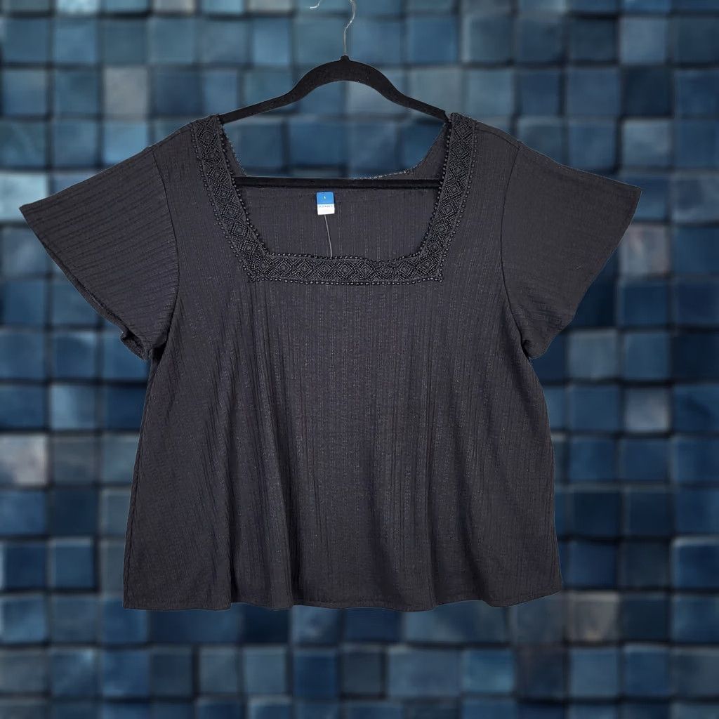 Old Navy Old Navy Womens Square Neck Short Sleeve Blouse L Black NEW Size L / US 10 / IT 46 - 1 Thumbnail