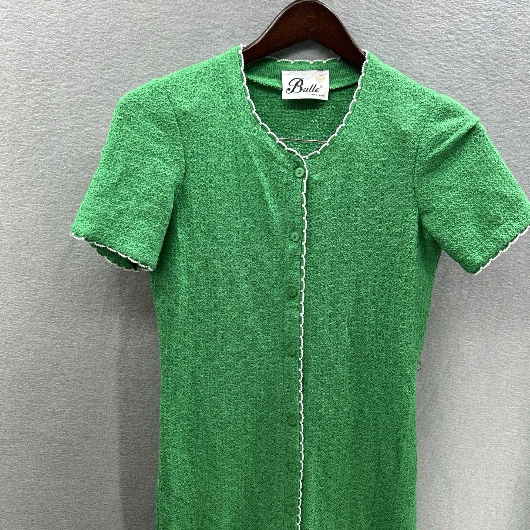Vintage VINTAGE Butte Knit Dress Womens Medium Green A-Line Collared Short Sleeve Midi Belted 60s 70s Bohemian Size M / US 6-8 / IT 42-44 - 2 Thumbnail