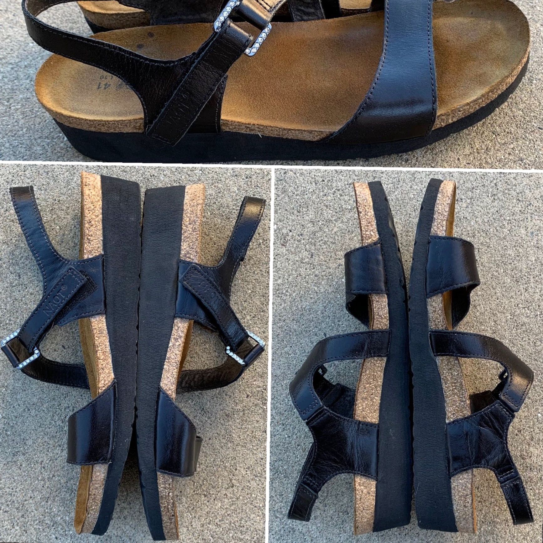 Vintage NAOT Pamela wedge Sandal Black Leather 41 Ladies 10 - Naot - Sandal - Wedge - Leather - Hook & Loop - Strappy - Travel Casual - Women - Vintage: No Size US 10 / IT 40 - 5 Thumbnail