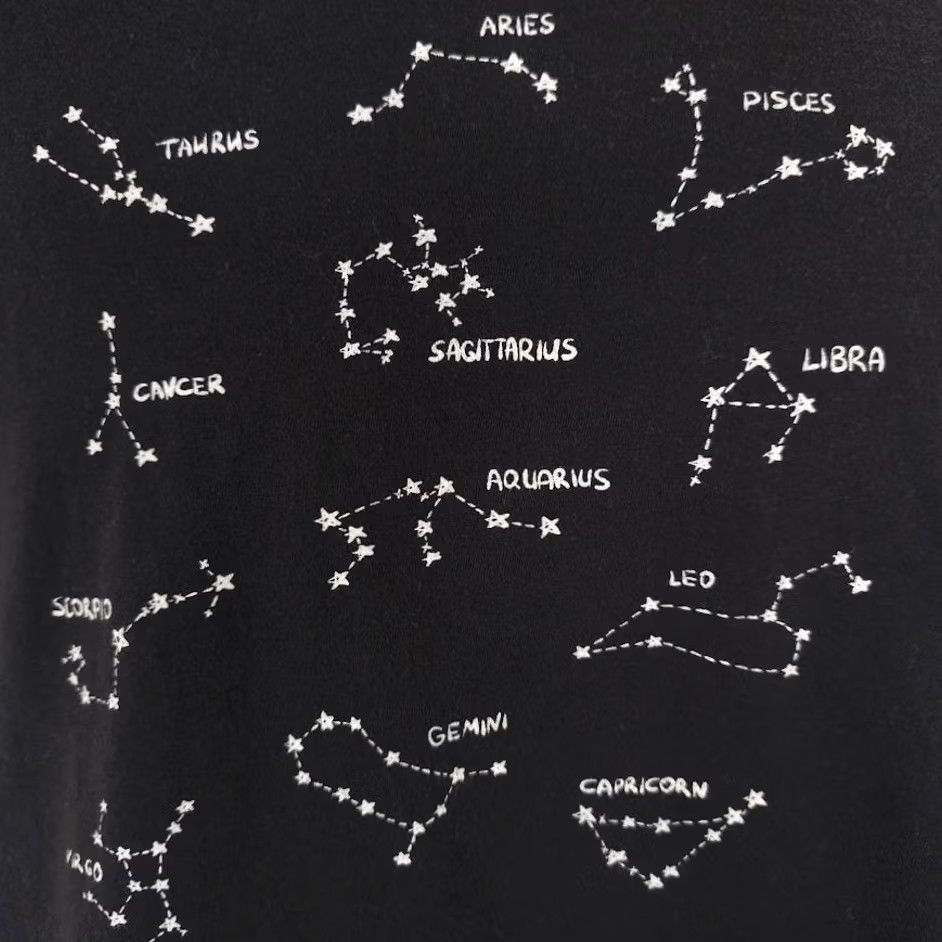 Vintage Zodiac Signs Crop Top T Shirt Womens Large Black Constellations Stars One Heart Clothing Shirts Cropped Crew Neck Short Sleeve Cotton Women Size L / US 10 / IT 46 - 3 Thumbnail