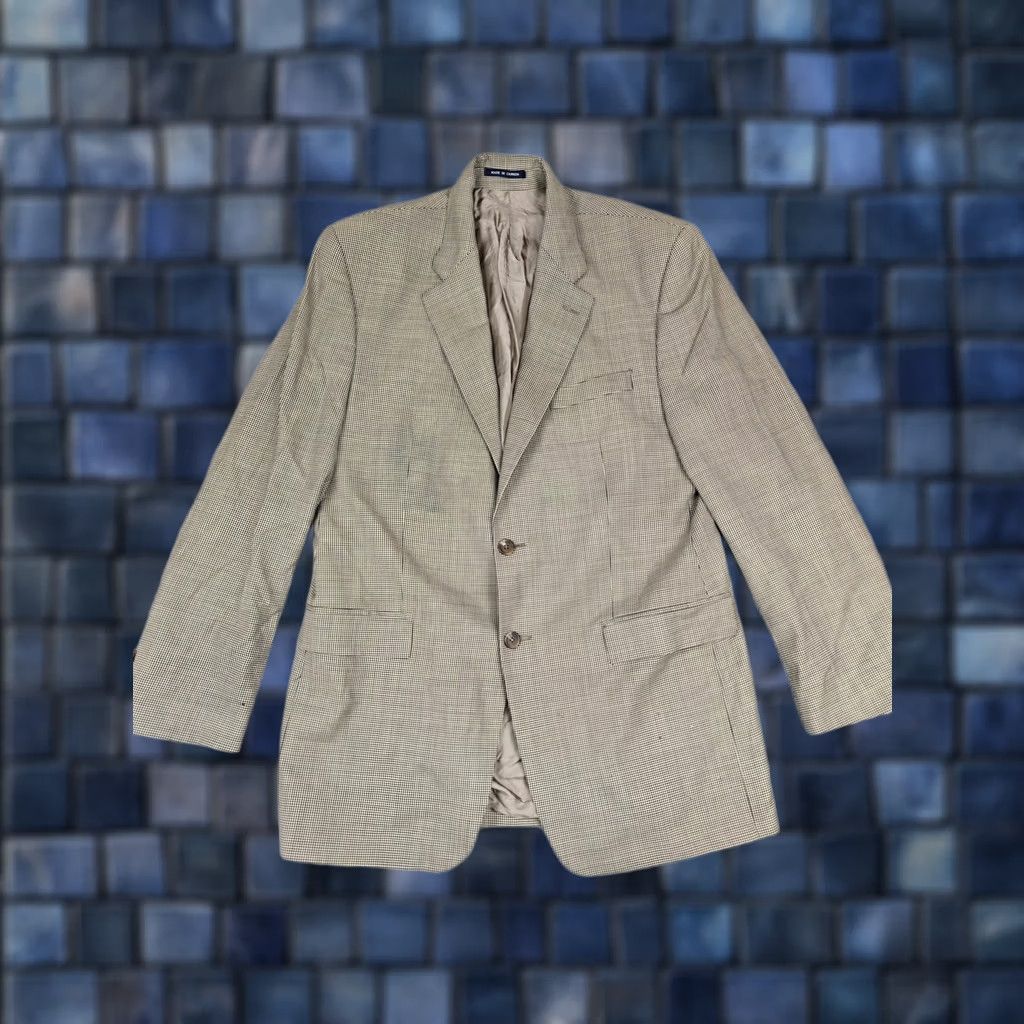 Ralph Lauren VINTAGE Lauren Ralph Lauren Blazer Mens 42L Beige Check Wool Sport Coat Jacket Size 42R - 1 Thumbnail