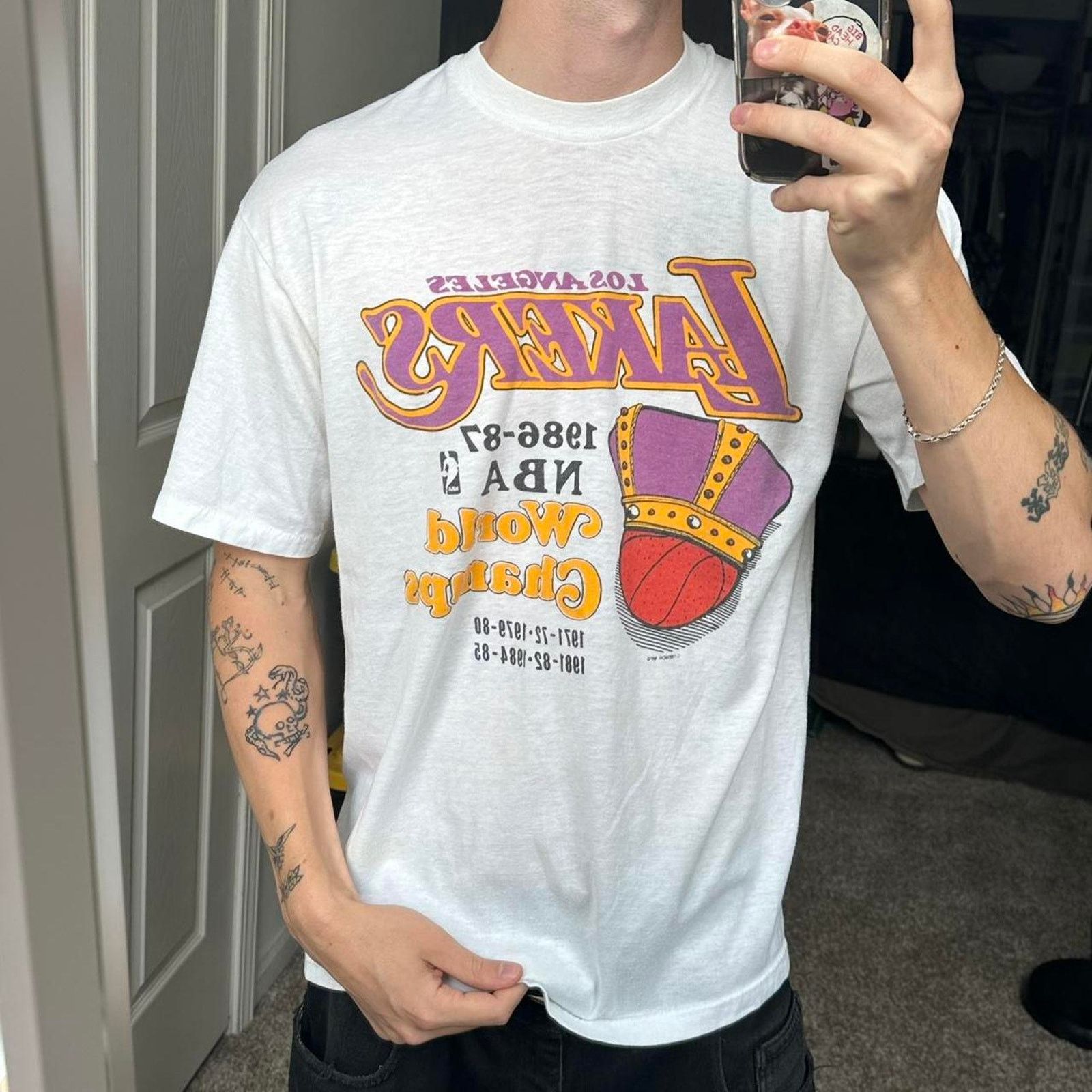 Vintage Rare Vintage 80s NBA Los Angeles Lakers World Champs Shirt Size US XL / EU 56 / 4 - 7 Thumbnail
