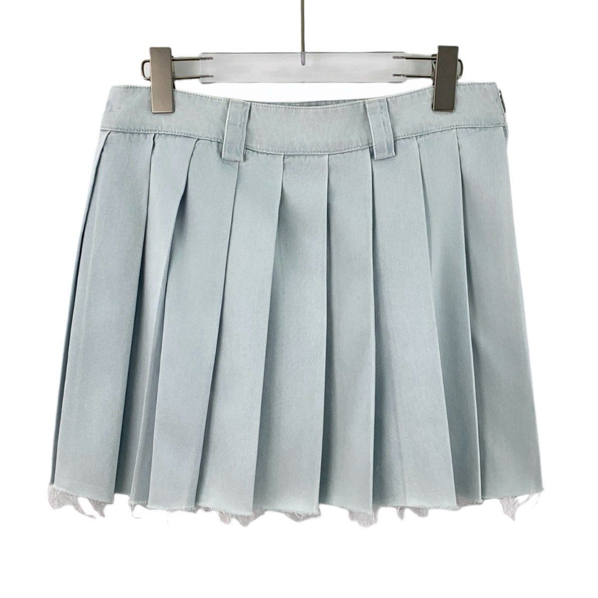 Miu Miu MiuMiu 2022 Pale Blue Cotton Casual Pleated Mini Skirt K26WX Size 26" / US 2 / IT 38 - 2 Thumbnail