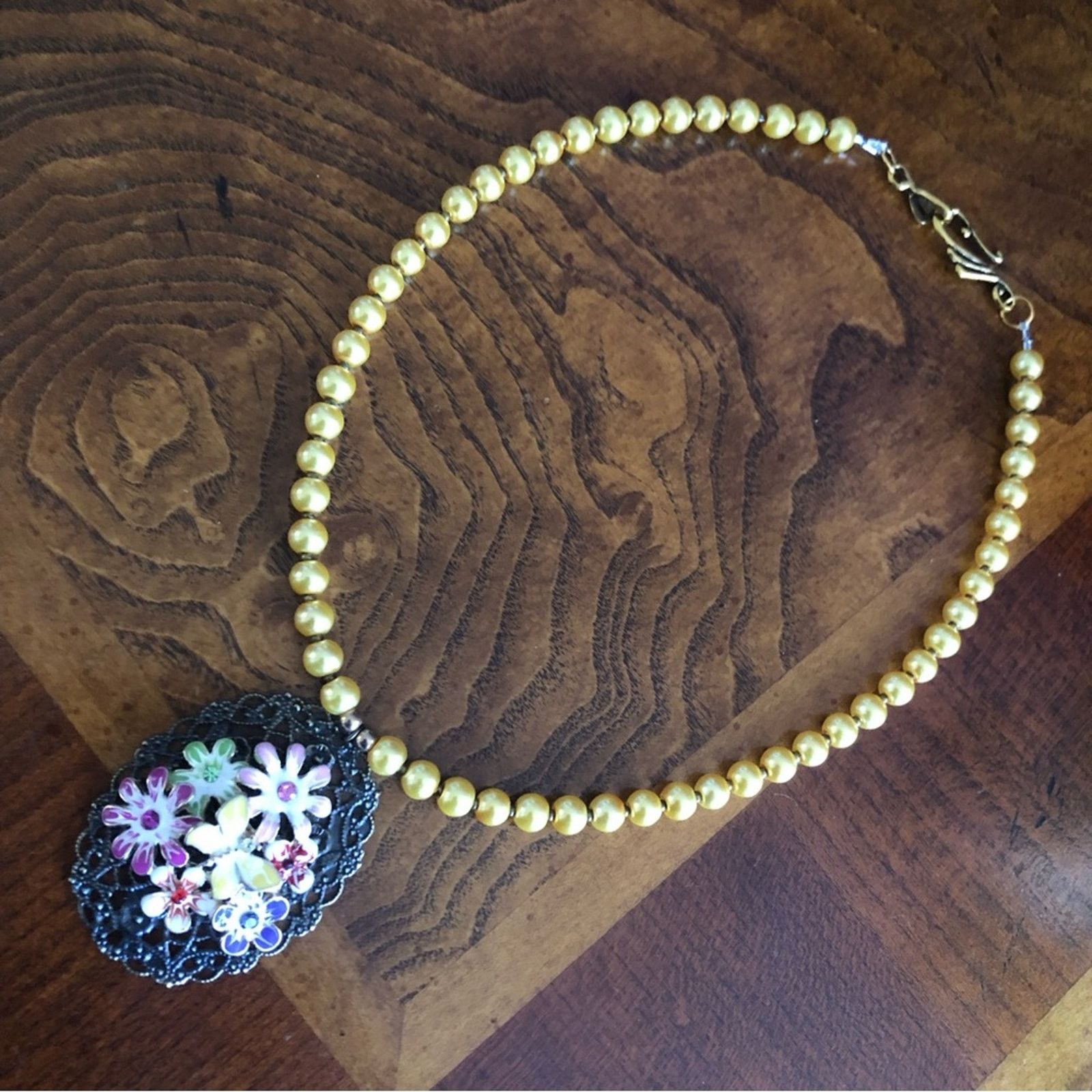 Handmade Handcrafted repurpose floral garden filigree Pearl necklace Size ONE SIZE - 9 Thumbnail