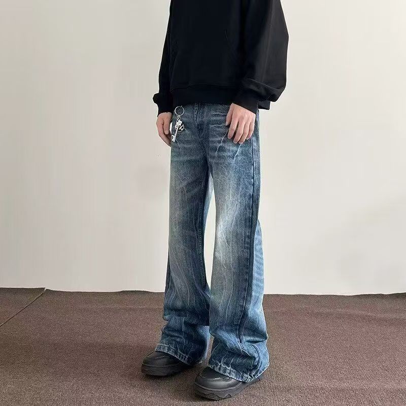 Japanese Brand Blue men's washed vintage street lightning wide-leg jeans Size US 32 / EU 48 - 2 Thumbnail