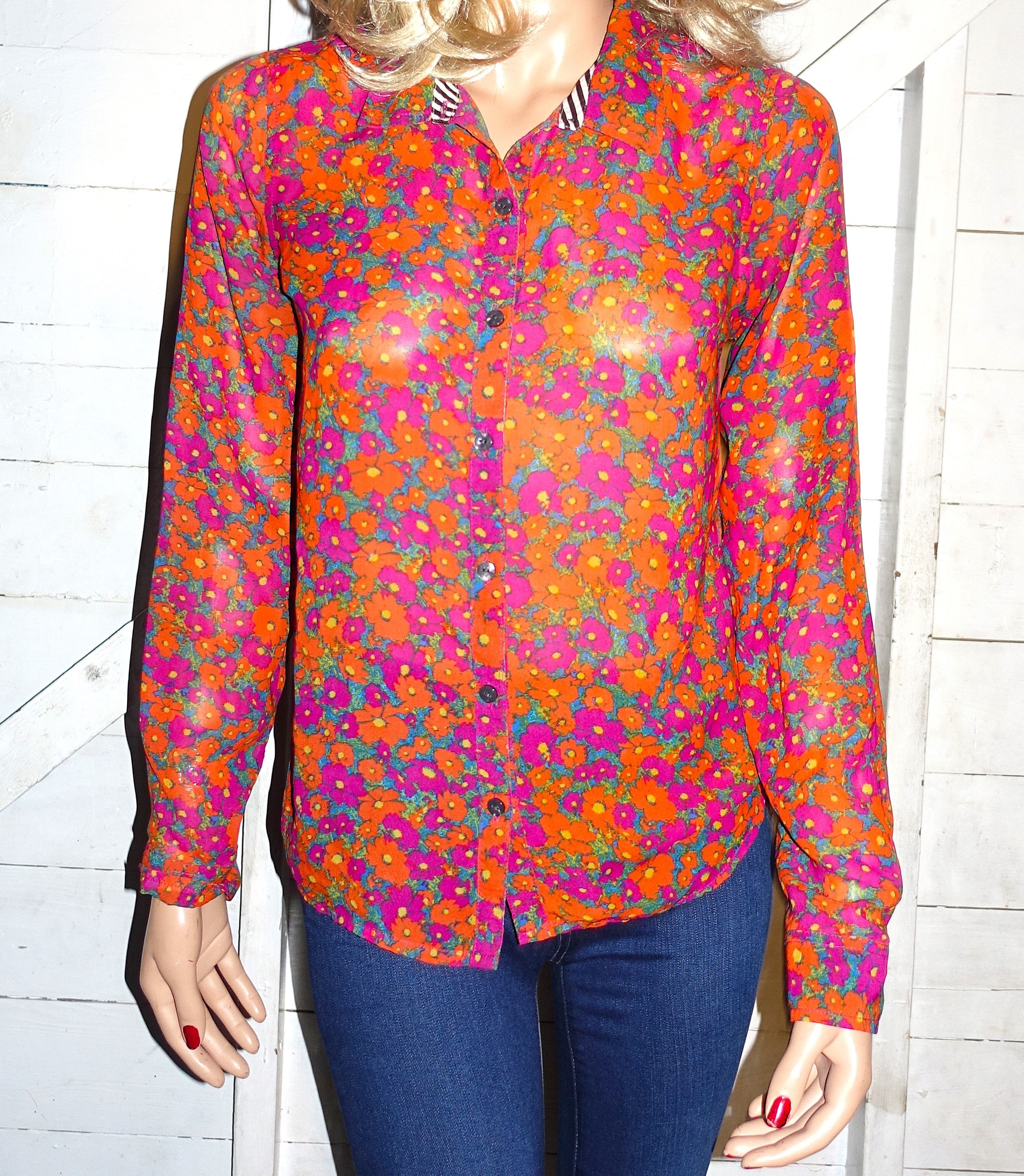 Volcom Volcom Orange Purple Floral Blouse S/P/10 Size S / US 4 / IT 40 - 1 Thumbnail