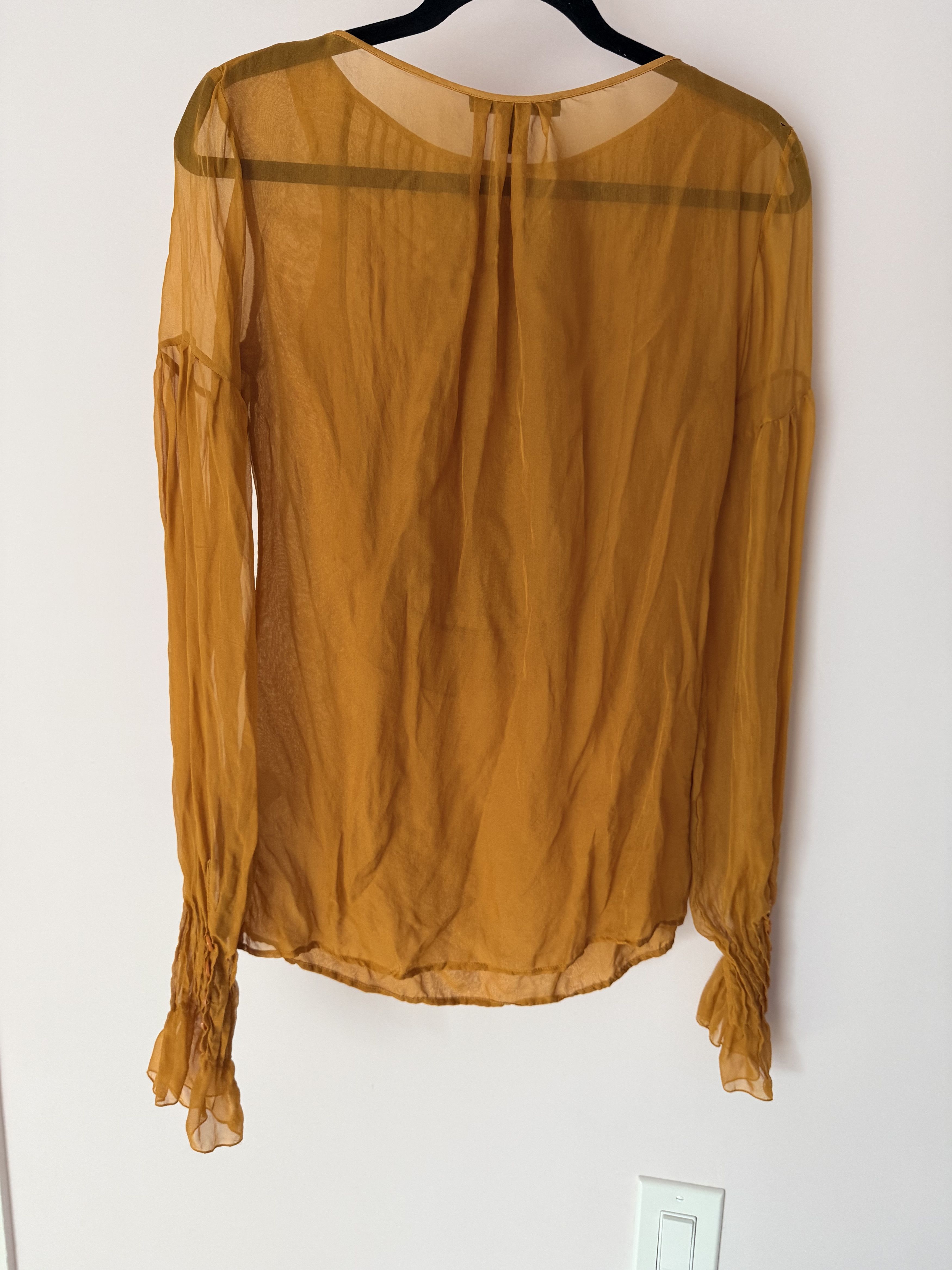 Other ANDY THE ANH 100% Silk Blouse Mustard Ruffle Floral Top Sz 4 Size S / US 4 / IT 40 - 7 Thumbnail