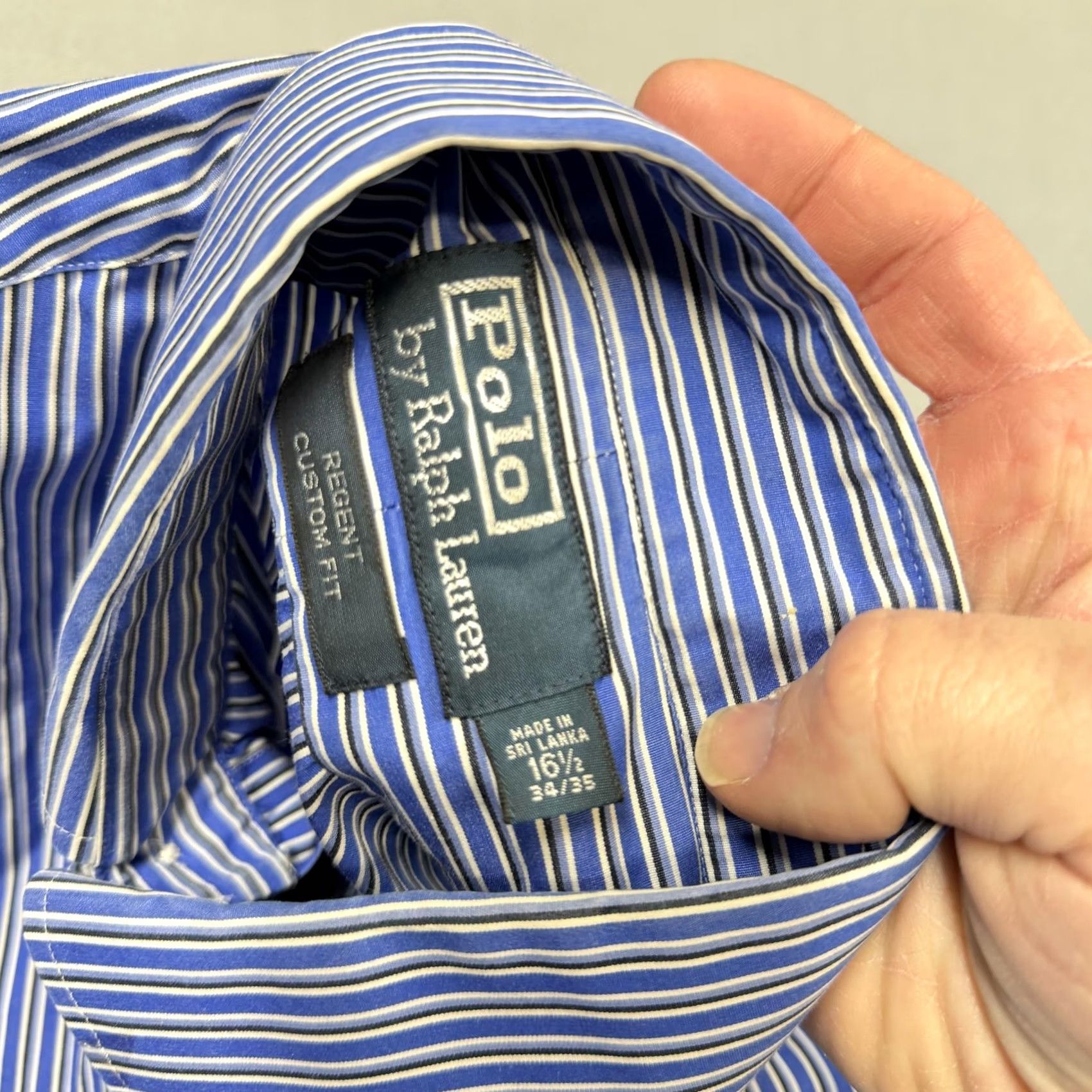 Polo Ralph Lauren Polo Ralph Lauren Shirt Mens 16.5 34/35 Blue Stripe Regent Custom Fit Dress Shirt Slim Striped Collared Long Sleeve Mens Size 46R - 3 Thumbnail