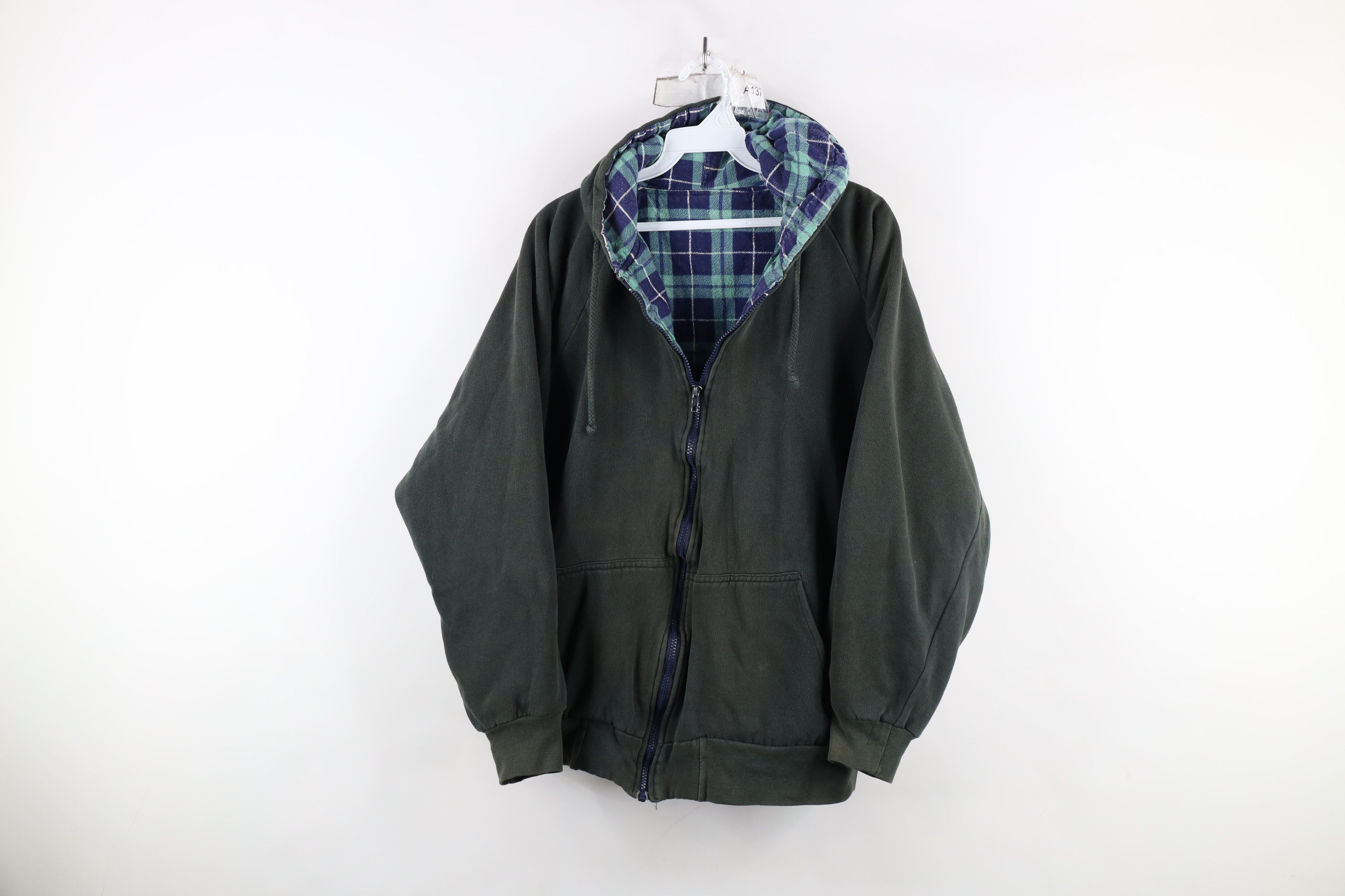 Vintage Vintage 90s Streetwear Blank Reversible Full Zip Hoodie Size US L / EU 52-54 / 3 - 1 Thumbnail