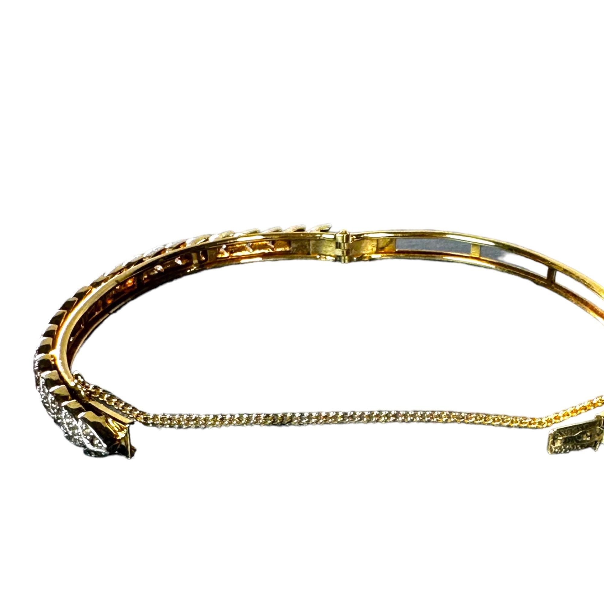 Vintage Elegant Cubic Zirconia Leaf Design Golden Bangle Bracelet Size ONE SIZE - 8 Thumbnail