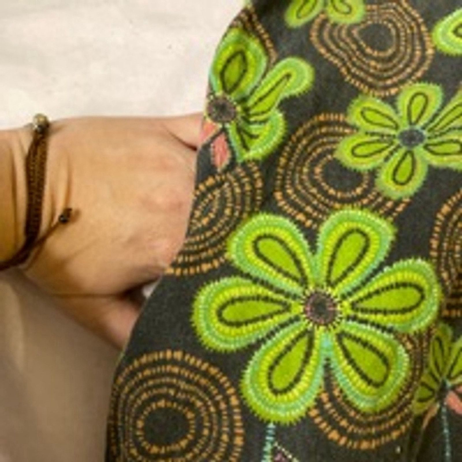 Handmade Boho Cottagecore Floral Ruffle Hem Green & Pink Dress L Size L / US 10 / IT 46 - 3 Thumbnail