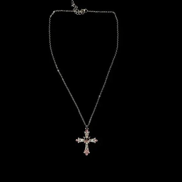 VIBE Y2K Cross Necklace Punk Gothic Crystal Chain Size ONE SIZE - 3 Thumbnail