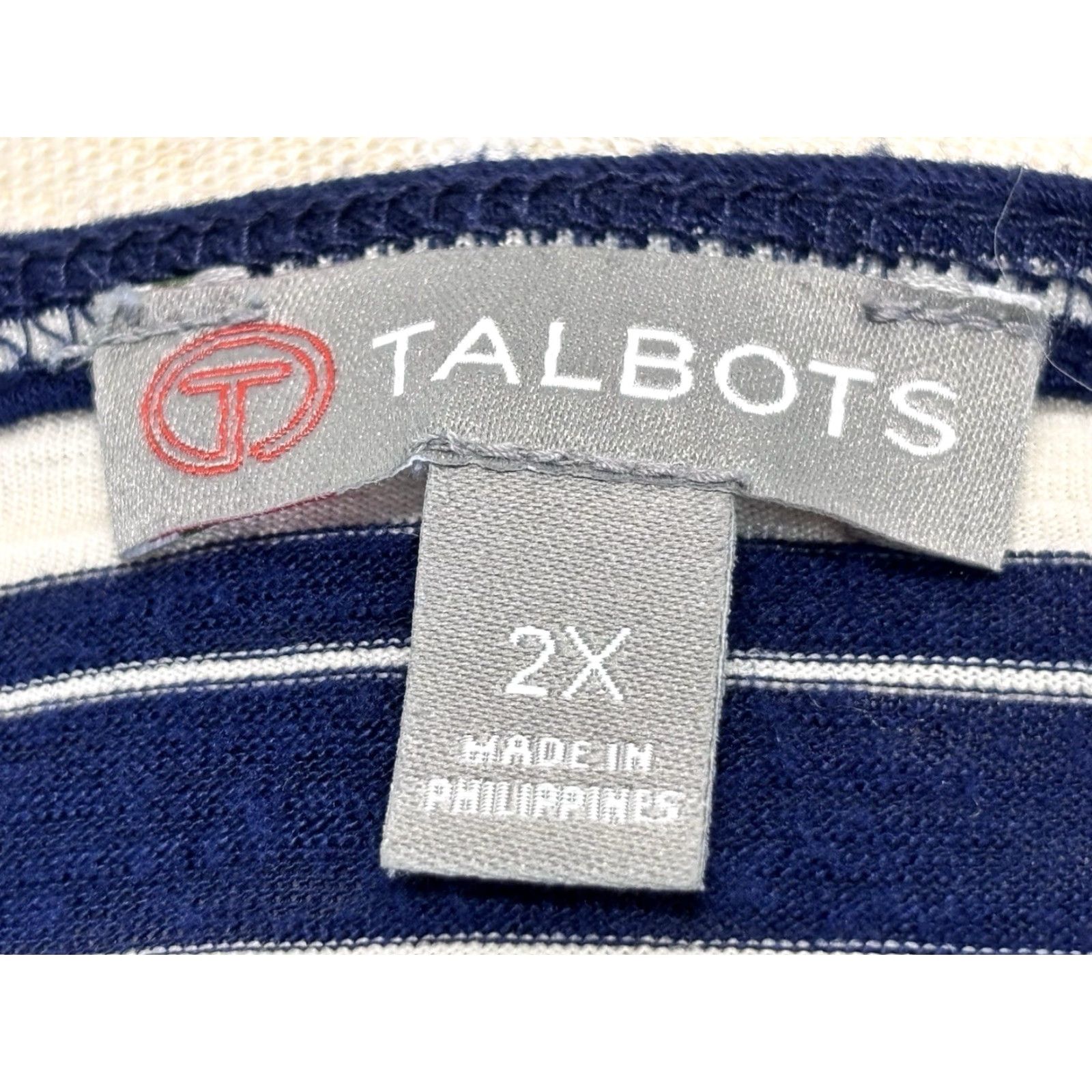 Talbots VINTAGE Talbots Women's Plus Size 2X Casual Shirt Cotton Striped Nautical 3/4 Sleeve Navy Size XXL / US 16-18 / IT 52-54 - 6 Thumbnail