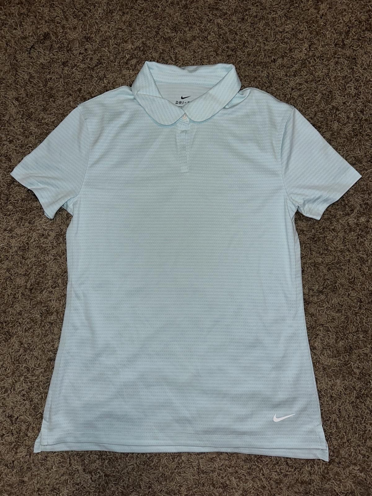 Nike Nike Women's Textured Dri-Fit Light Blue Short Sleeve Golf Polo Sample Size S / US 4 / IT 40 - 1 Thumbnail