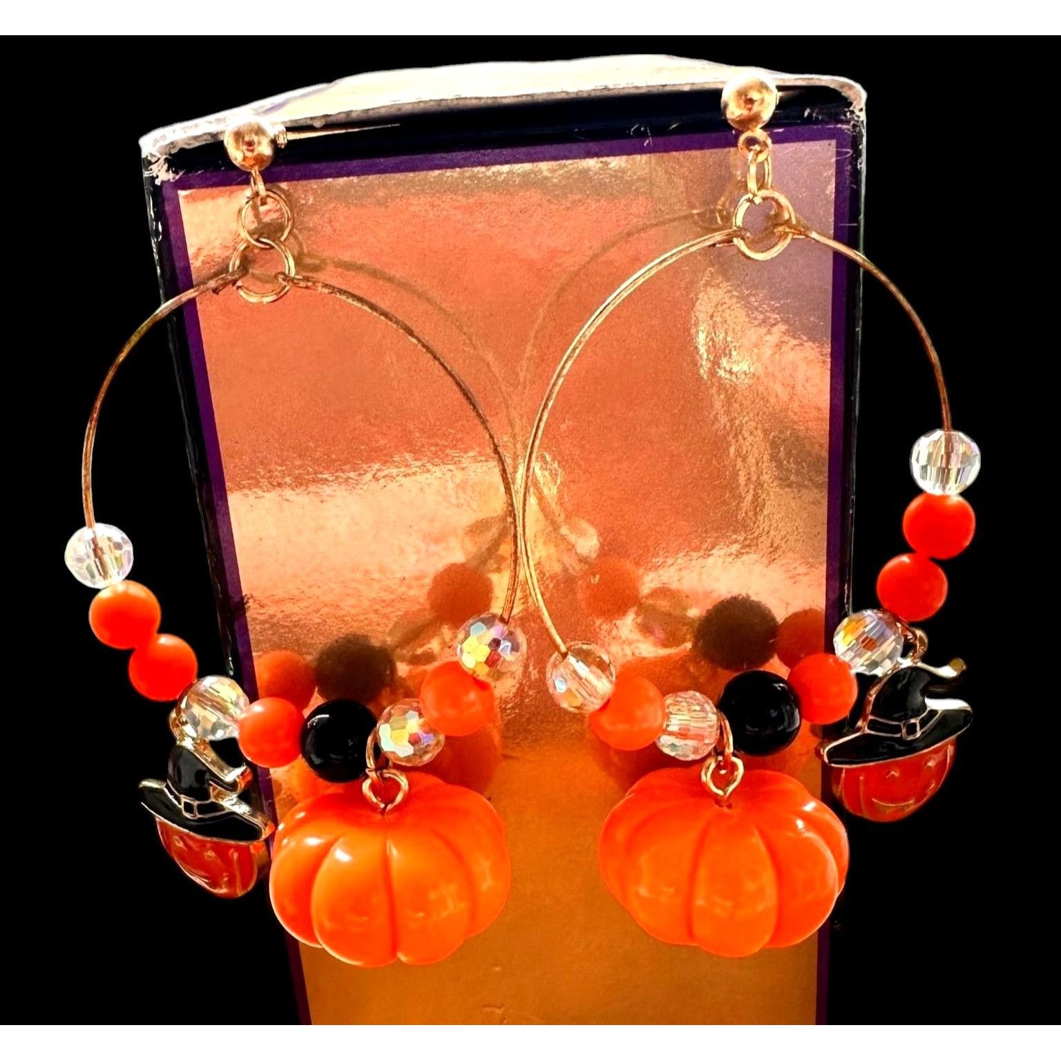 Handmade Halloween Earrings Hoop Handmade New Dangle Posts Jack O Lan Size ONE SIZE - 1 Thumbnail