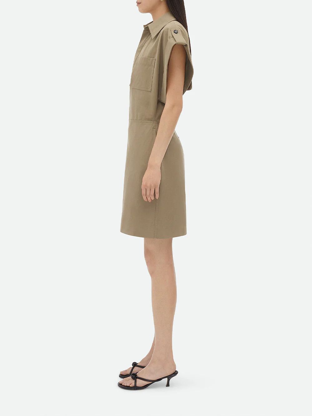 Bottega Veneta o1bcso1str0725 Cotton Gabardine Midi Dress in Khaki Size XS / US 0-2 / IT 36-38 - 3 Thumbnail