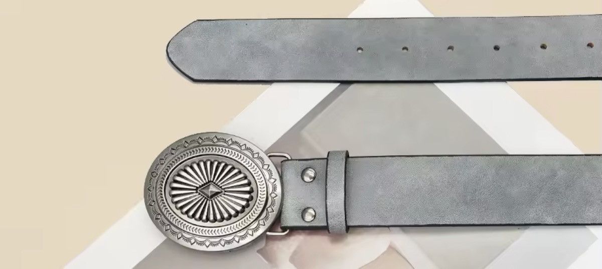 Japanese Brand 100 cm Western Oversized Engraved Buckle Belt Size 32 - 2 Thumbnail