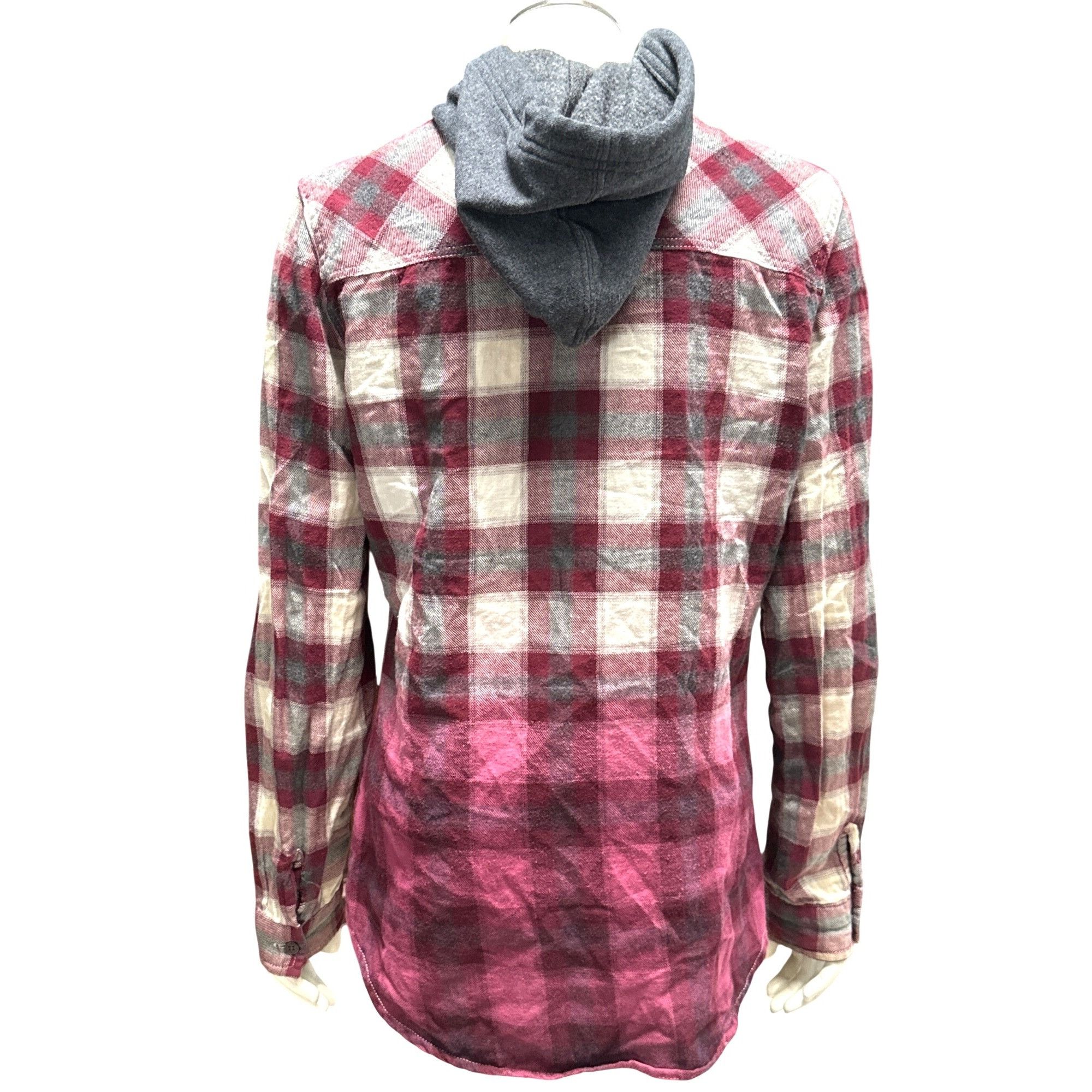 Empyre Empyre Hooded Plaid Flannel Shirt Jacket Burgundy Gray Ombre Size S / US 4 / IT 40 - 4 Thumbnail