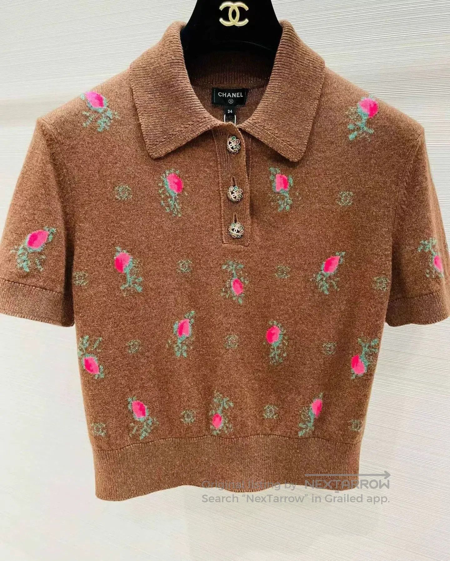 Chanel Chanel Brown Floral Cropped Knit Top. Size M / US 6-8 / IT 42-44 - 2 Thumbnail