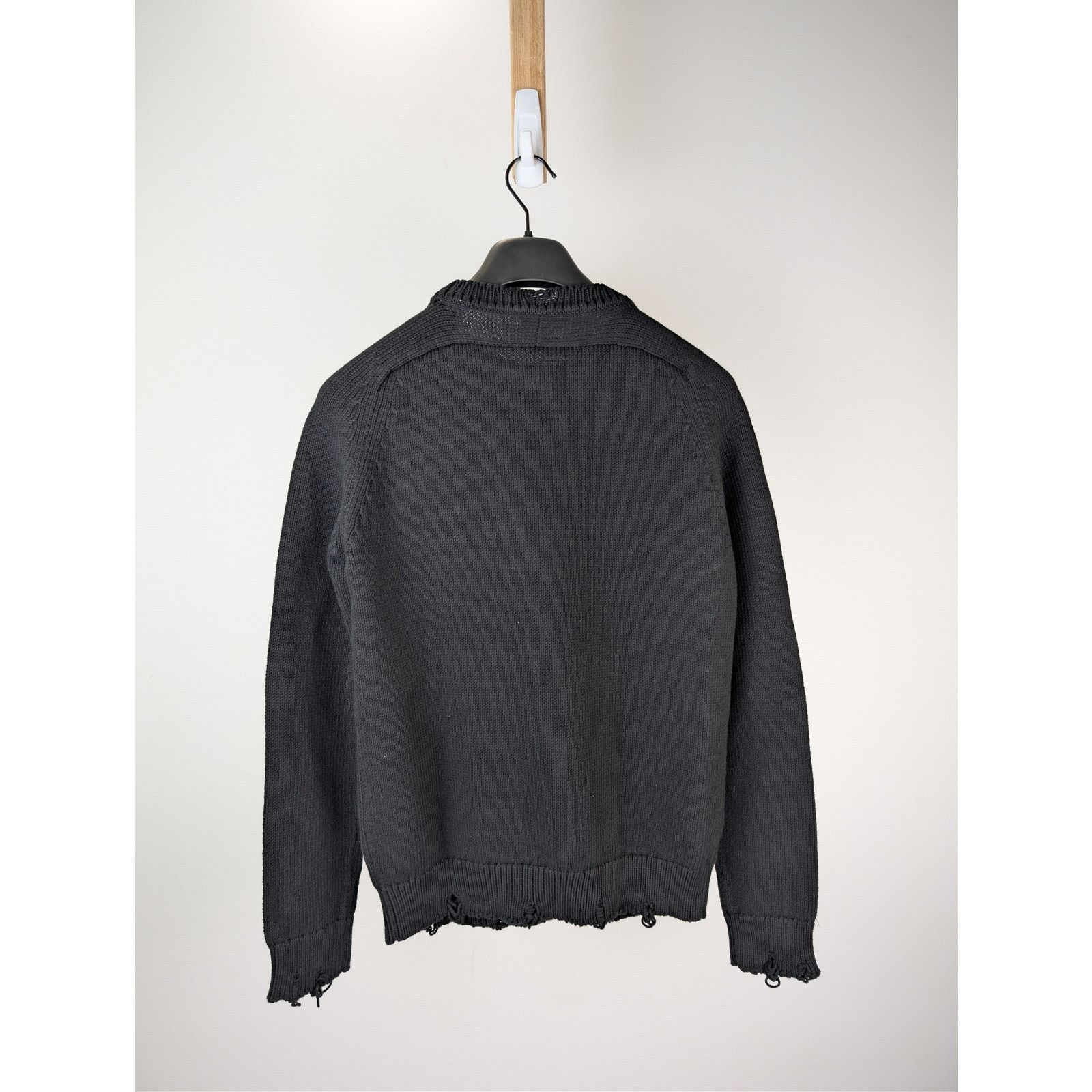 Saint Laurent Paris o1rshd1 Distressed Cotton Knit Crew-Neck Sweater in Black Size US M / EU 48-50 / 2 - 17 Thumbnail
