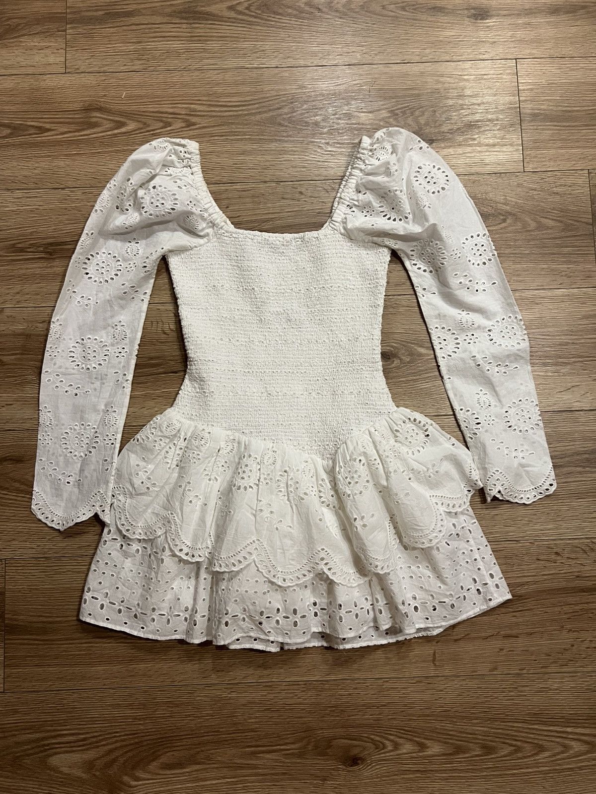 LoveShackFancy LoveShackFancy White Eyelet Mini Dress Size S / US 4 / IT 40 - 1 Thumbnail