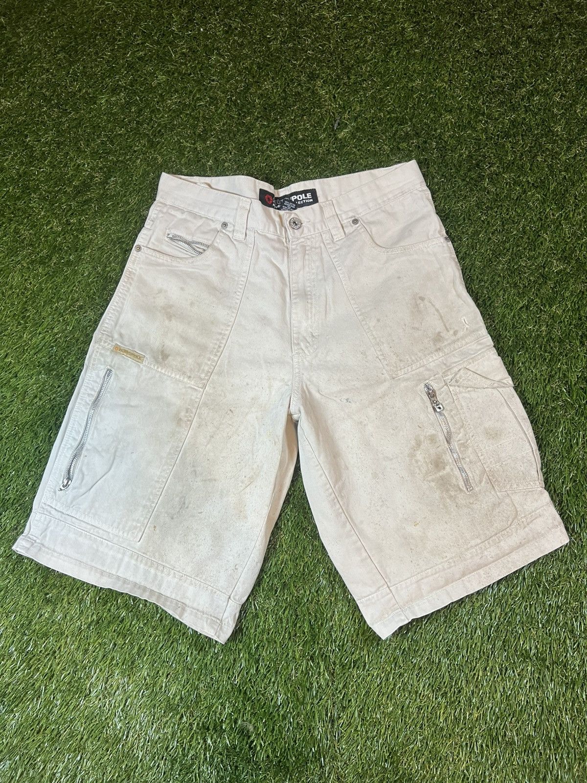 Southpole Vintage Y2K Cream Distressed Baggy South Pole Skater Shorts Size US 32 / EU 48 - 2 Thumbnail