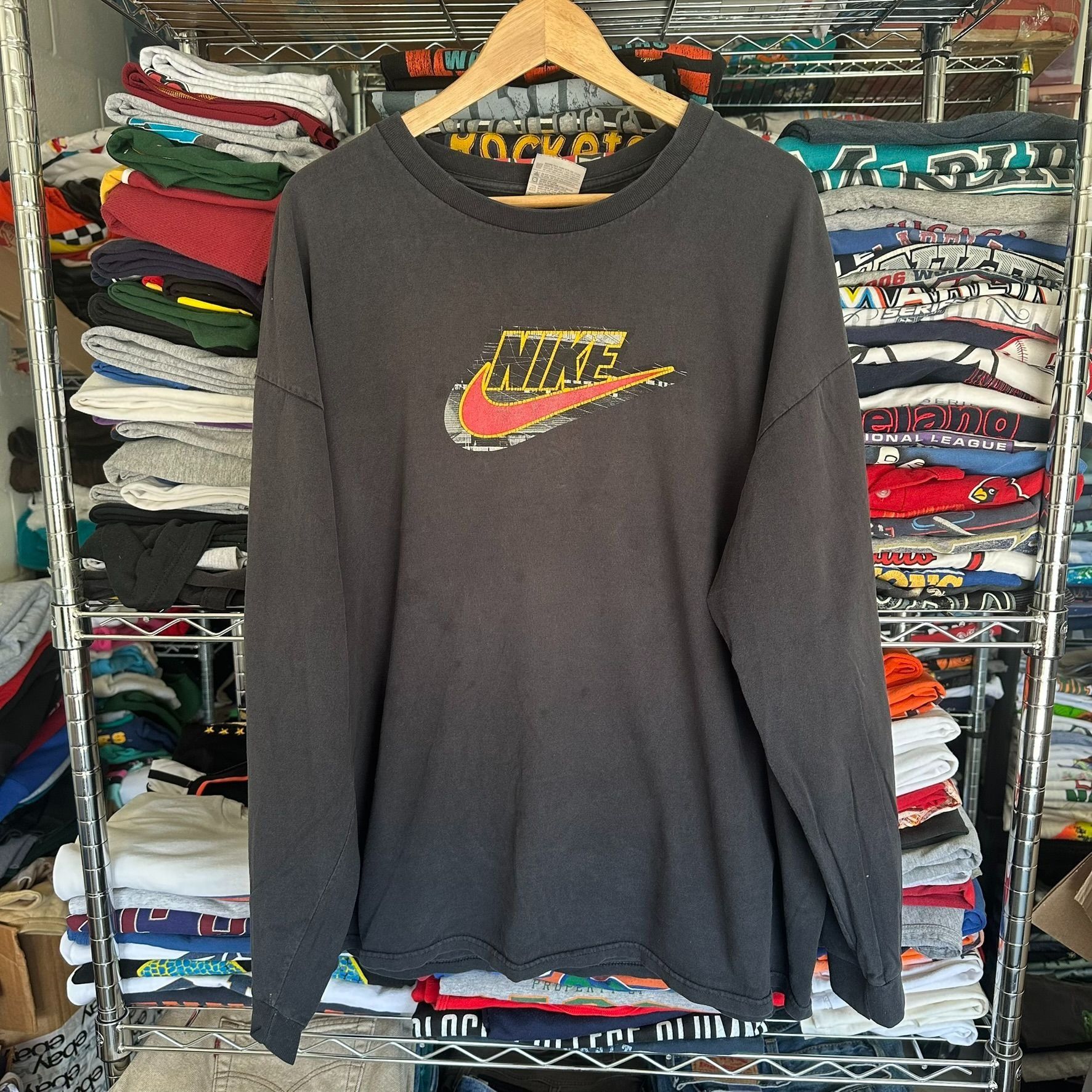 Nike Vintage Y2K Nike Center Swoosh T-Shirt Long Sleeve Black XXL Size US XXL / EU 58 / 5 - 1 Thumbnail