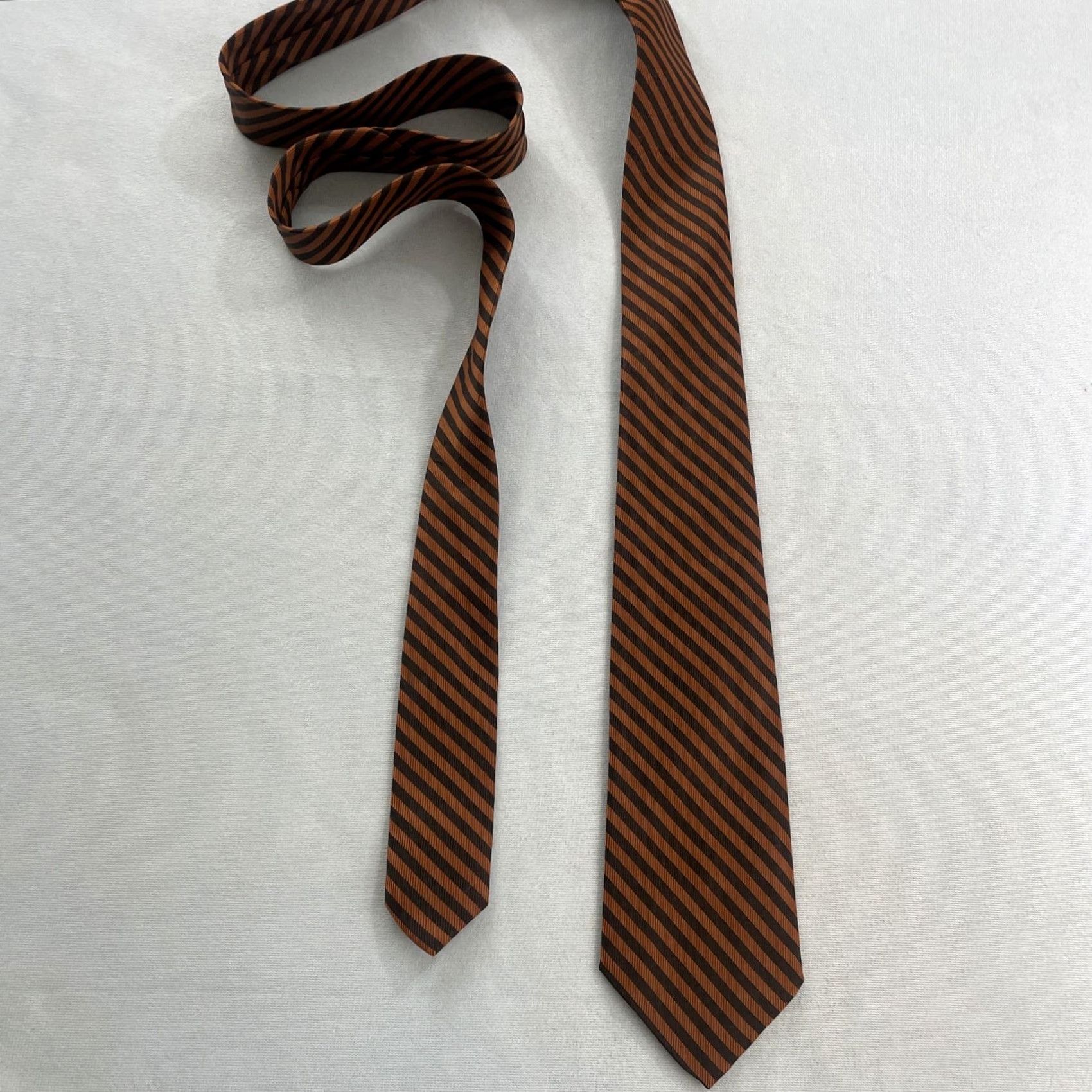 MCM VINTAGE Art Necktie Repp Tie 3x56 Brown Orange Striped Woven Polyester Mens Tie Size ONE SIZE - 5 Thumbnail