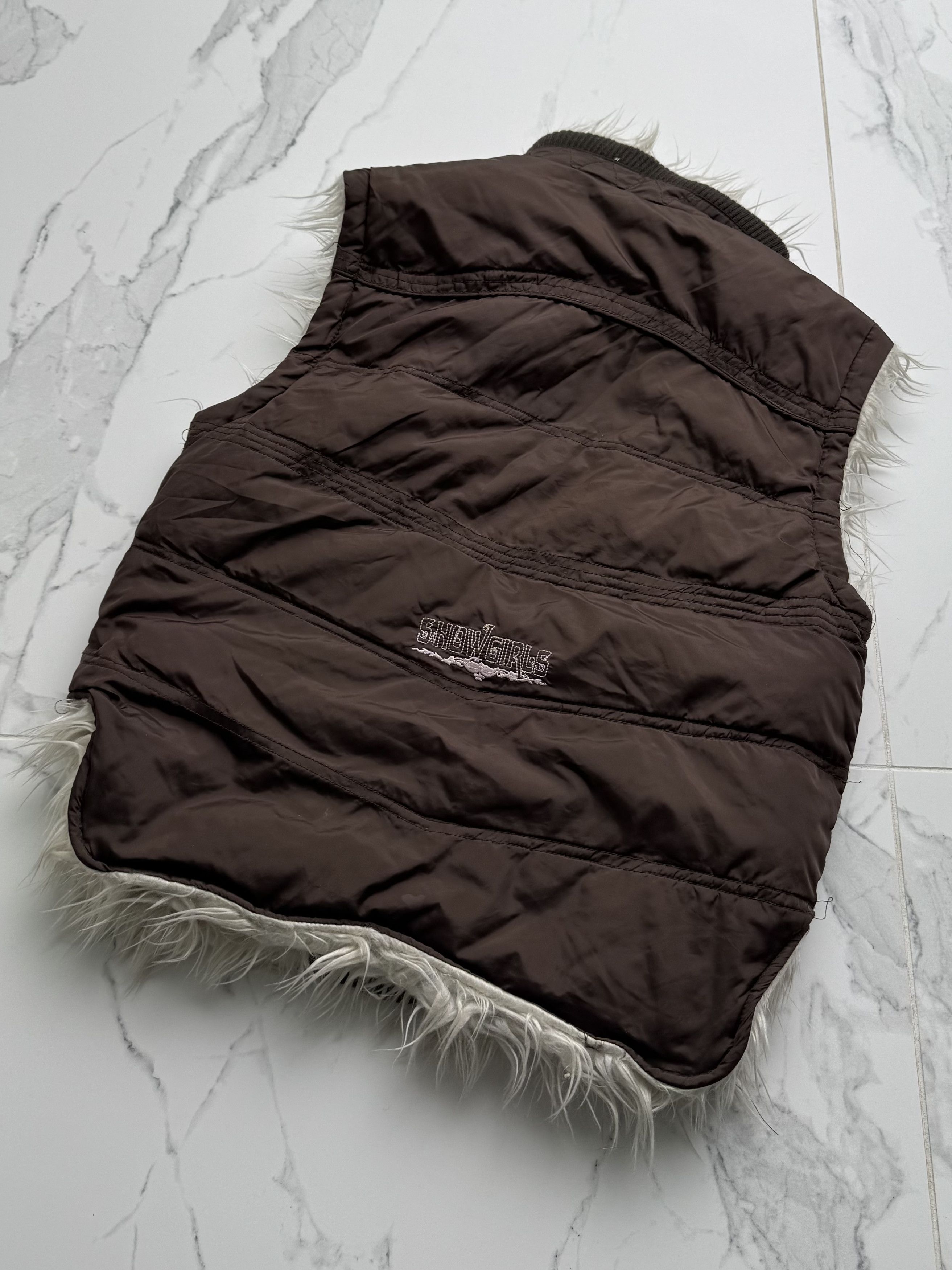 Vintage Brown Cropped Gilet Women XS Faux Fur Y2K Biker Utility Vest Size XS / US 0-2 / IT 36-38 - 7 Thumbnail