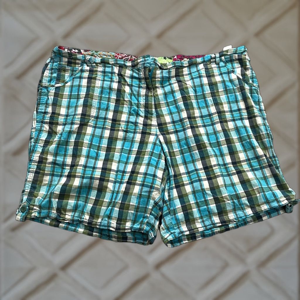 Avenue Avenue Chino Shorts Womens 26 Blue Green Plaid Cotton Pockets Casual Size 32" / US 10 / IT 46 - 1 Thumbnail
