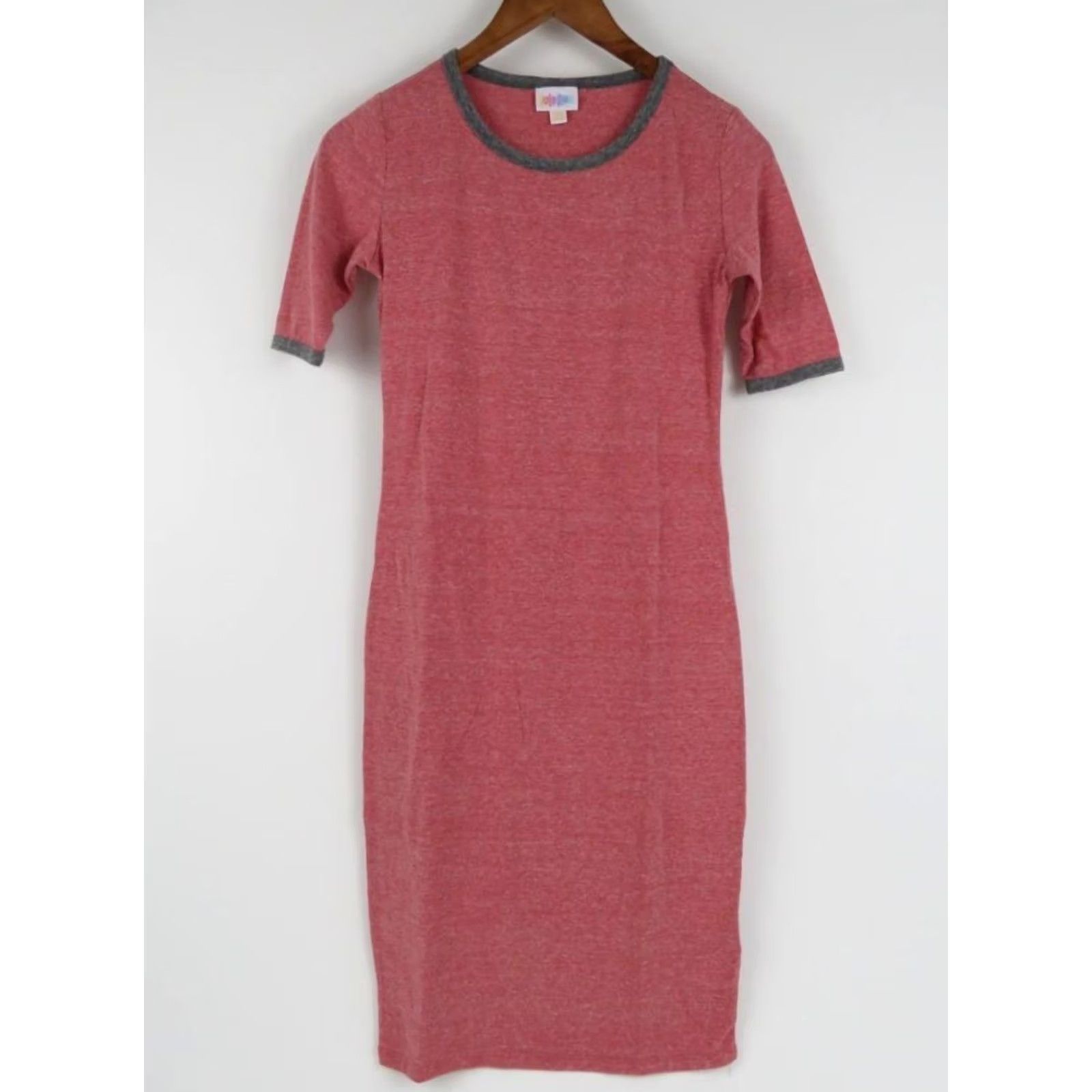 Vintage LuLaRoe Julia Dress Heather Red Gray Unicorn 2XS Womens Short Sleeve Knee Length Solid Stretch Slim Fit Dress Womens II 2XS Size XXS / US 00 / IT 34 - 2 Thumbnail
