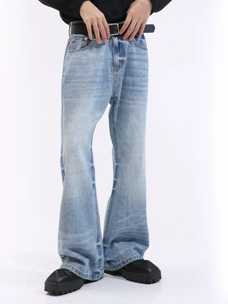 washed faded baggy gradient bootcut jeans