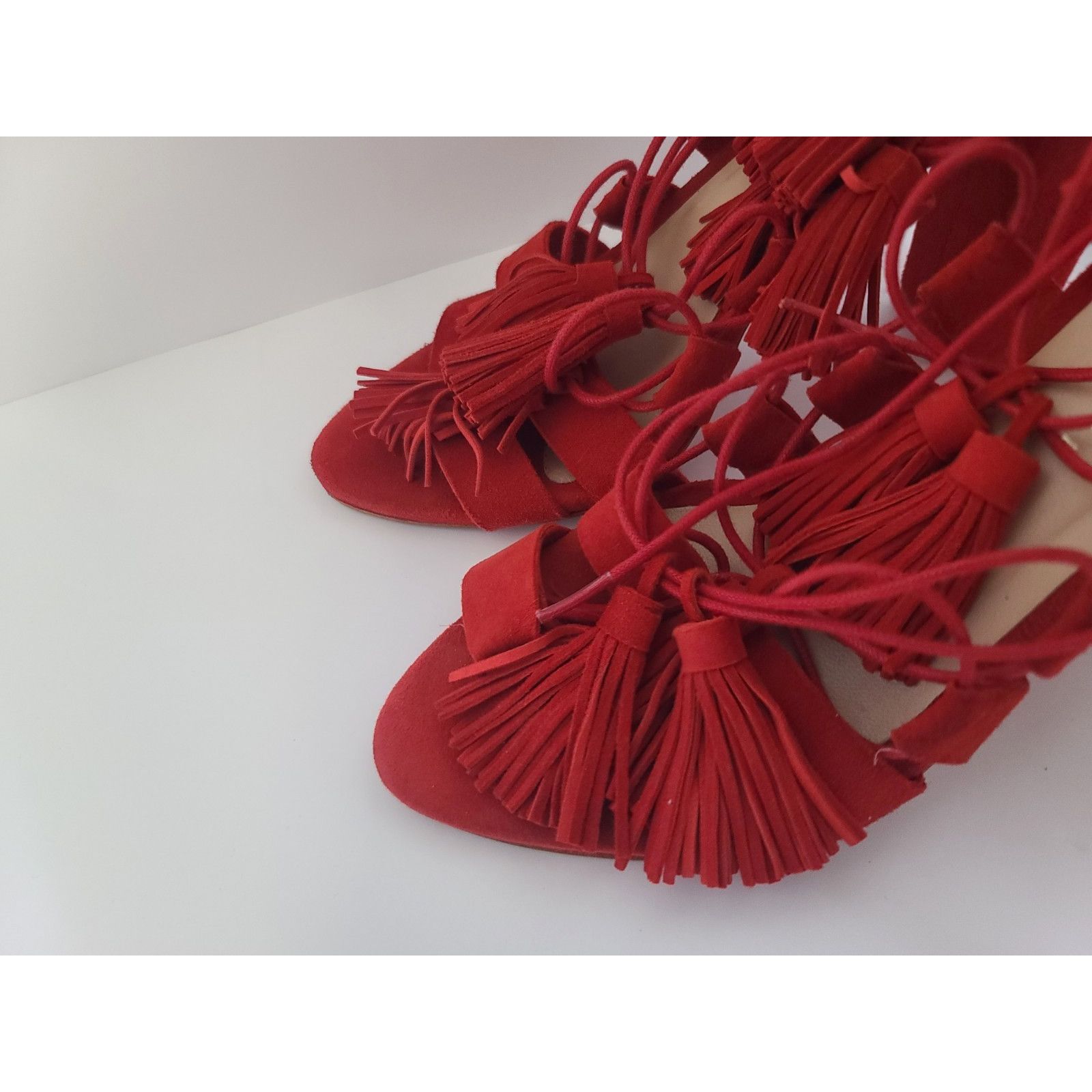 Loeffler Randall Loeffler Randall Red Luz Suede Tassel-Tie Sandal 4'' Heels Size US 7.5 / IT 37.5 - 5 Thumbnail