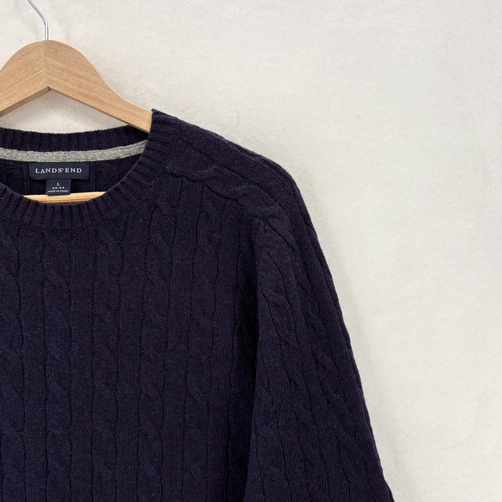 Lands' End Lands' End Sweater Mens Large Blue Merino Wool Blend Cable-Knit Crewneck Pullover Size US L / EU 52-54 / 3 - 2 Thumbnail