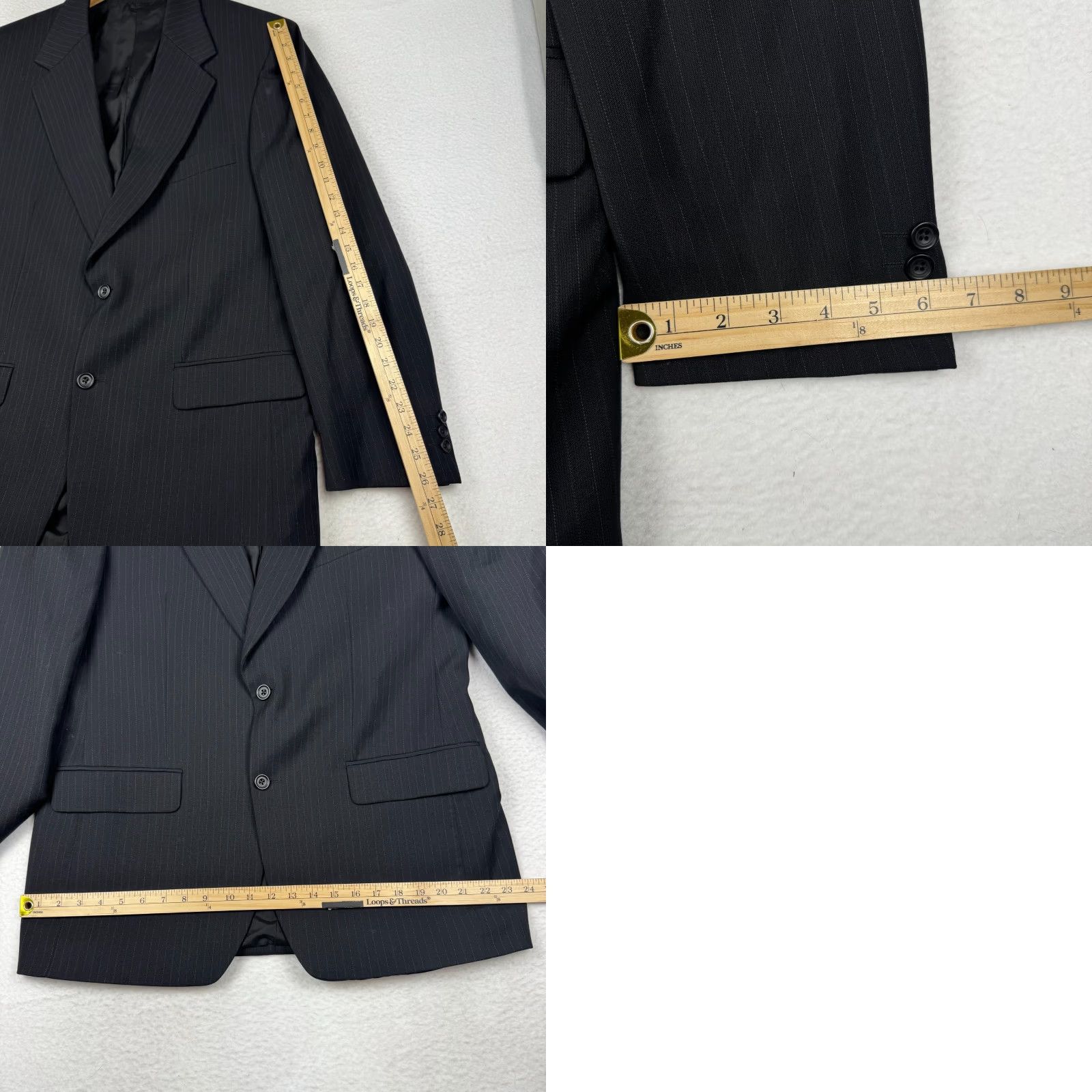 Yves Saint Laurent VINTAGE Saint Laurent YSL Mens Blazer Coat Wool 2 Piece Notch Lapel Black Pinstripe 44L Long Jacket Size 44R - 10 Thumbnail