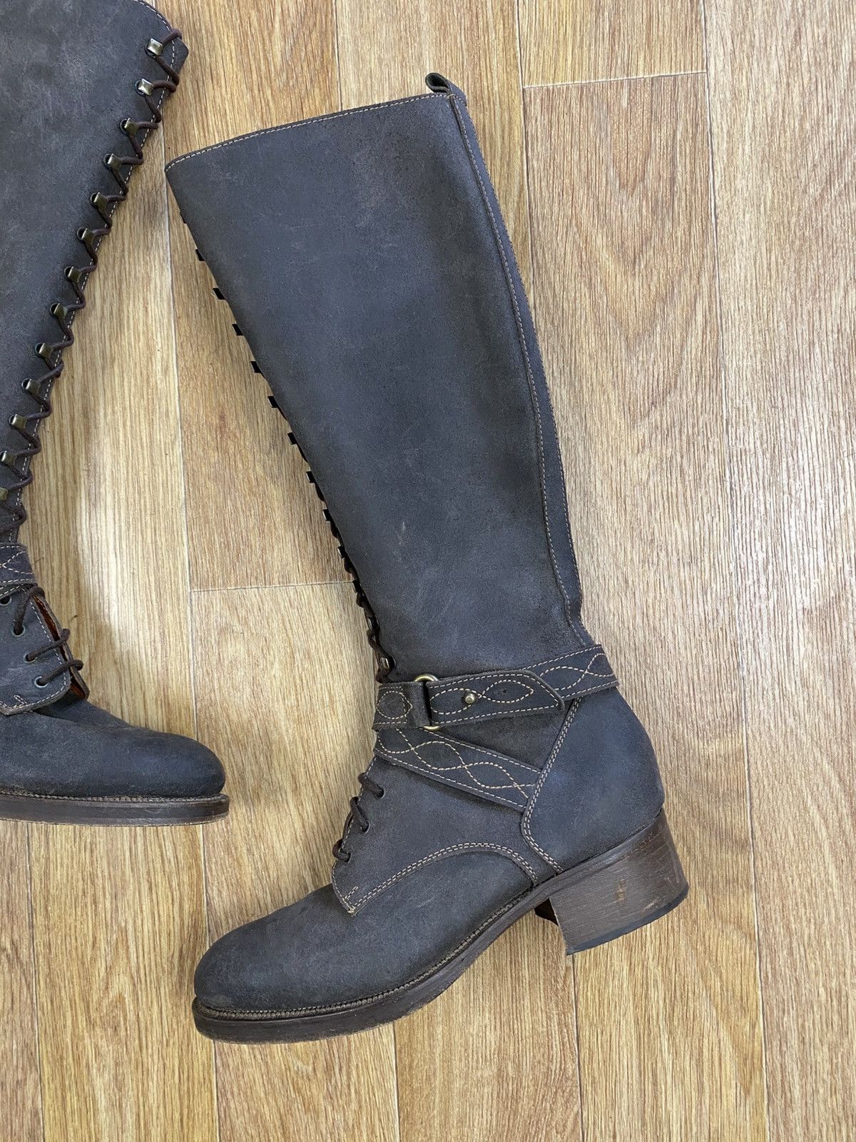 Buttero Buttero Vintage Knee-high Brown Leather Engineer Boots Size US 8 / IT 38 - 2 Thumbnail