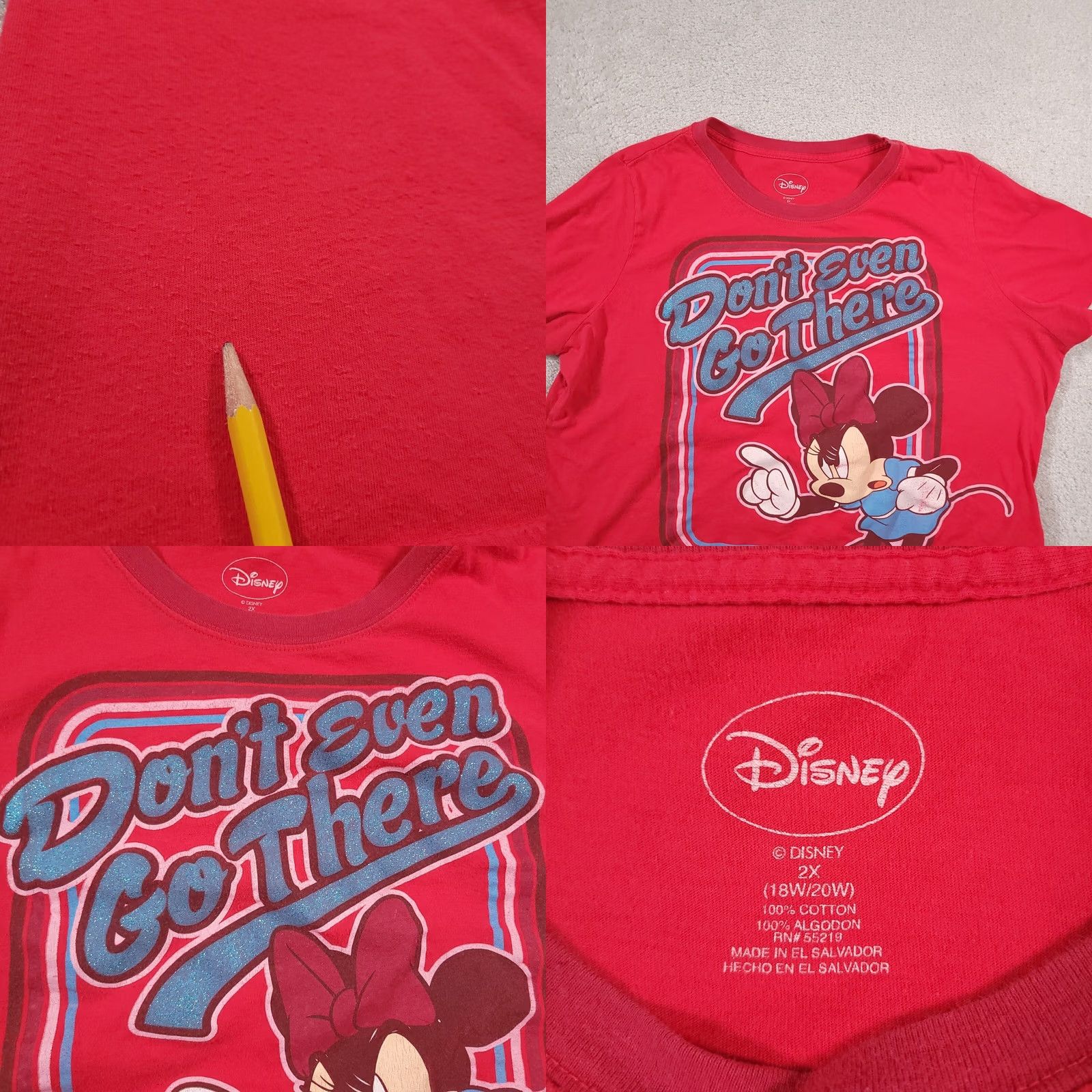 Disney Disney Minnie Mouse T-Shirt Women's 2X Short Sleeve Graphic Red Size XXL / US 16-18 / IT 52-54 - 9 Thumbnail