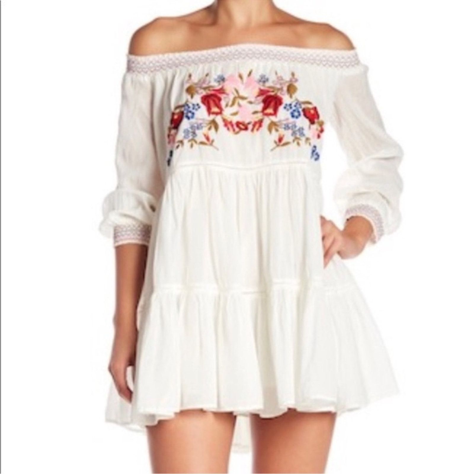 Free People Free People Sun Beams Embroidered Off-The-Shoulder Dress Size XS / US 0-2 / IT 36-38 - 1 Thumbnail