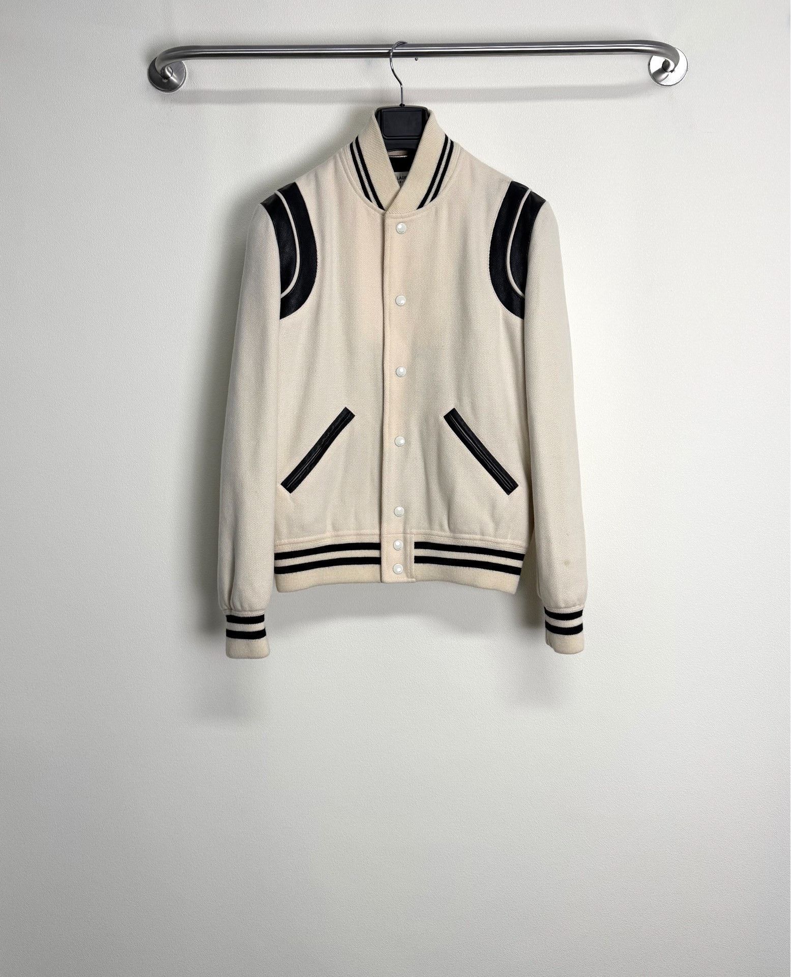 Saint Laurent Paris Saint Laurent Beige Baseball Jacket Size US S / EU 44-46 / 1 - 1 Thumbnail