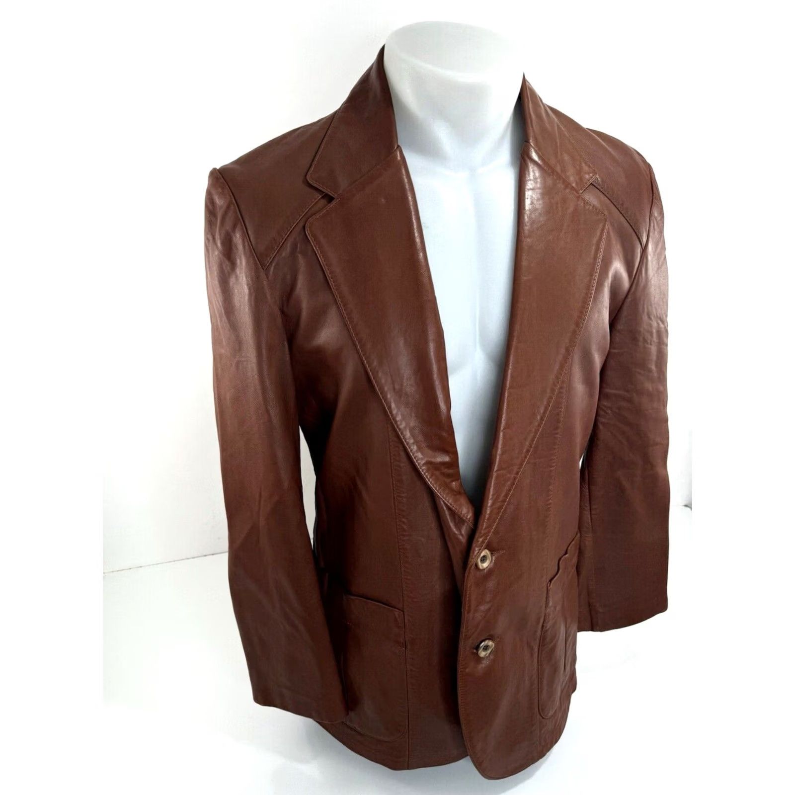 Vintage REMY Western Supple LEATHER Mens Blazer Jacket 40 Brown Size 40R - 3 Thumbnail