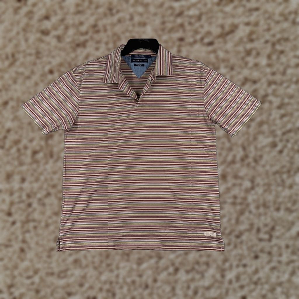 Tommy Hilfiger Tommy Hilfiger Polo Shirt Men Large Red Green Striped Mercerized Cotton Knit Shirt Polo Regular Mens Short Sleeve Casual Size US L / EU 52-54 / 3 - 1 Thumbnail