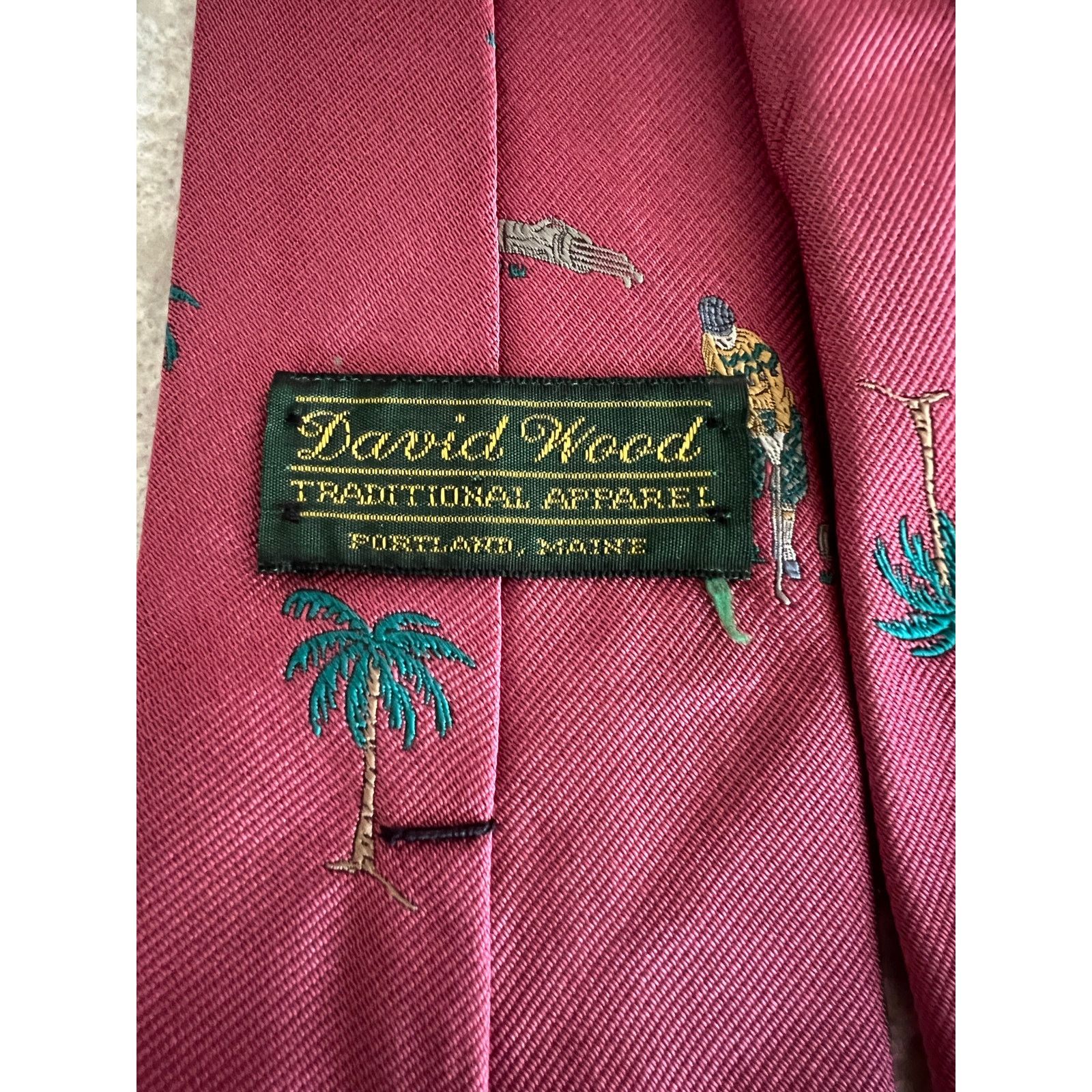 Vintage Vintage David Wood Golf Themed Silk Neck Tie Palm Trees Golf Size ONE SIZE - 4 Thumbnail