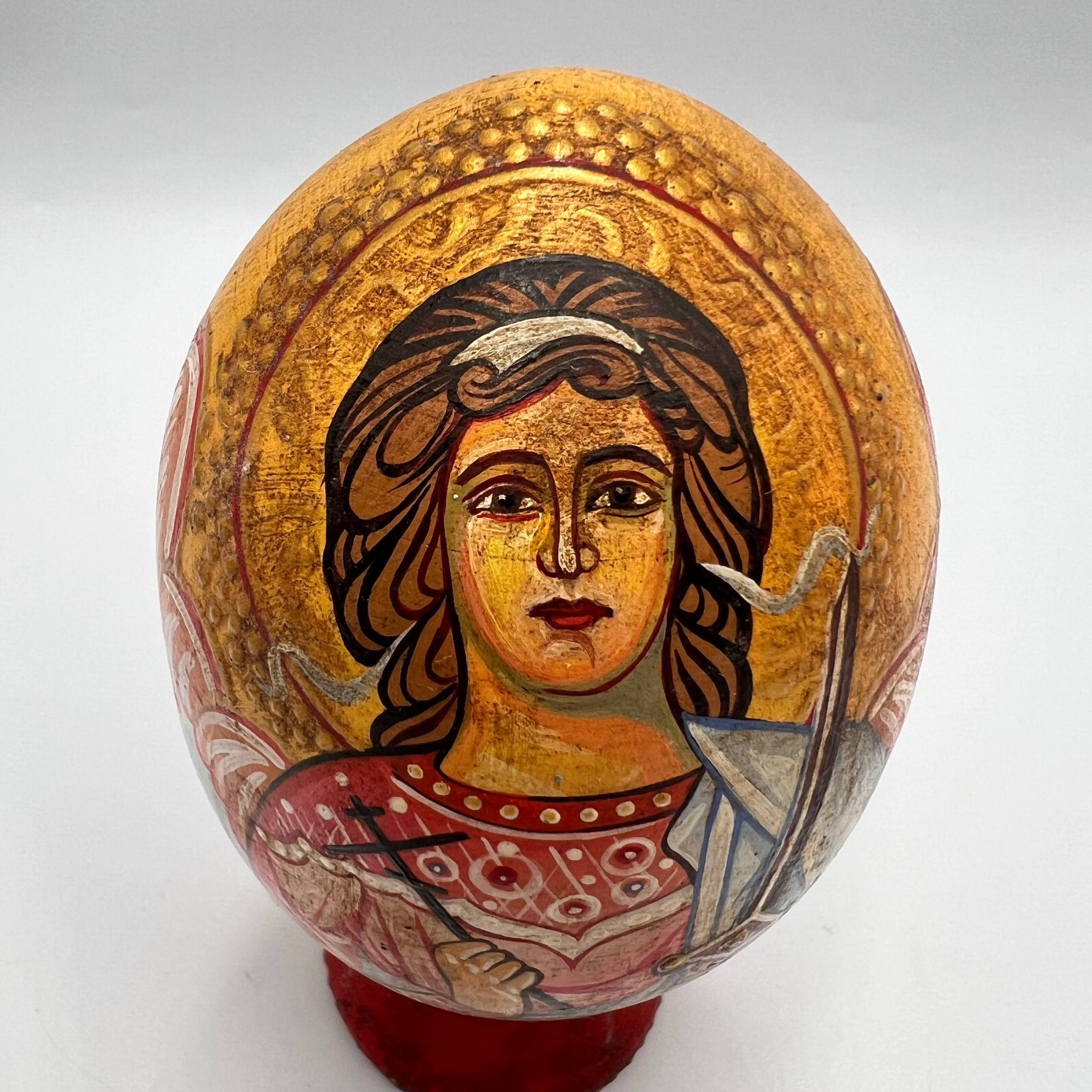 Vintage Antique Wooden Egg Icon Archangel Michael Hand Painted Size ONE SIZE - 1 Thumbnail