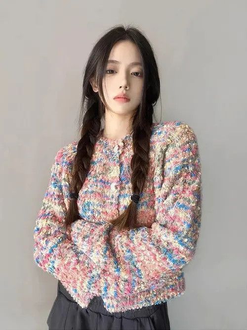 image of Vintage Zoki Rainbow Sweet Cardigan Women Korean in Pink