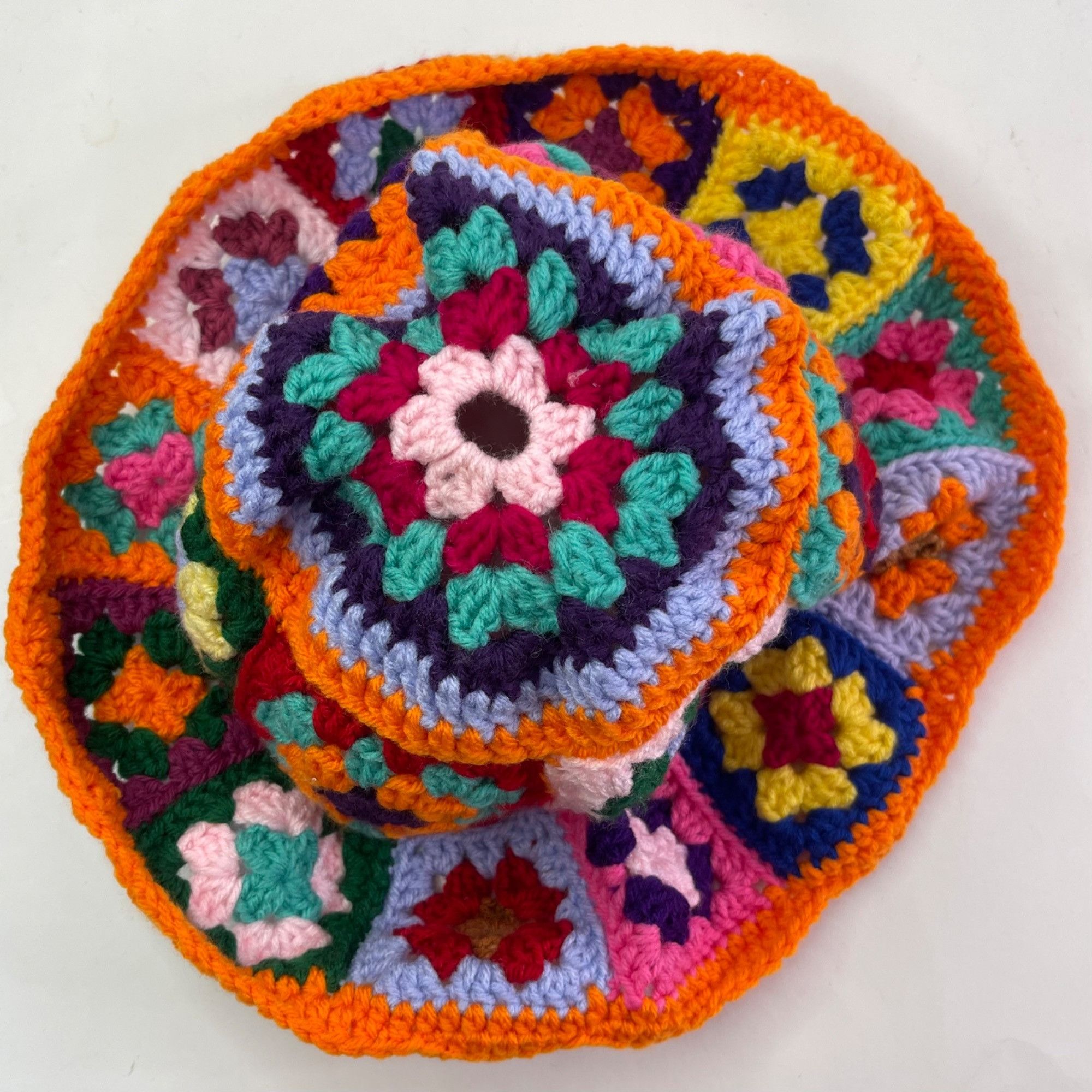 Handmade Crochet Bucket Hat Granny Square Pattern Multicolored Adult Size ONE SIZE - 5 Thumbnail