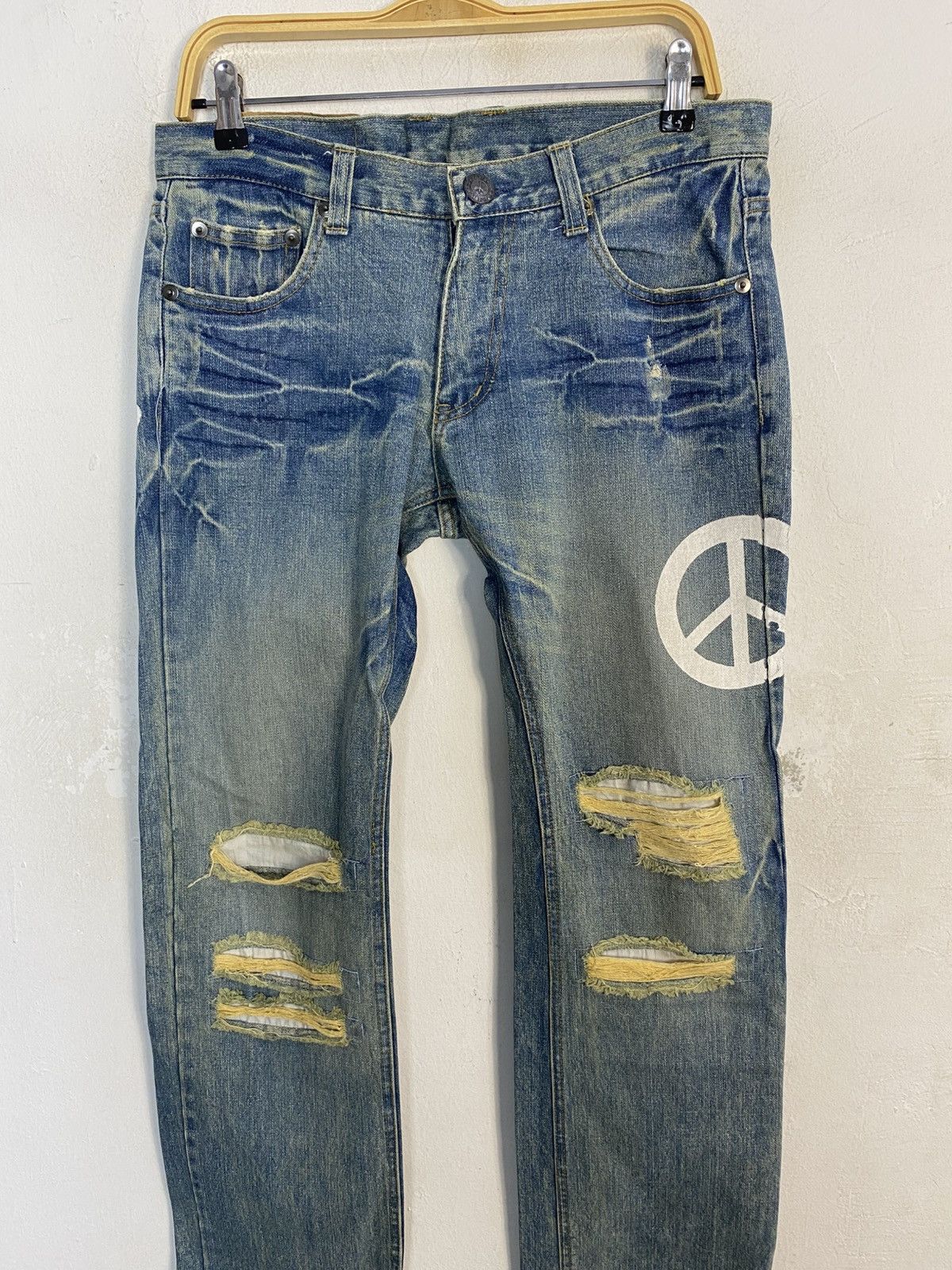Japanese Brand Vintage Peace Denim Printed Distressed Hippie Jeans Size 33 Size US 33 - 3 Thumbnail