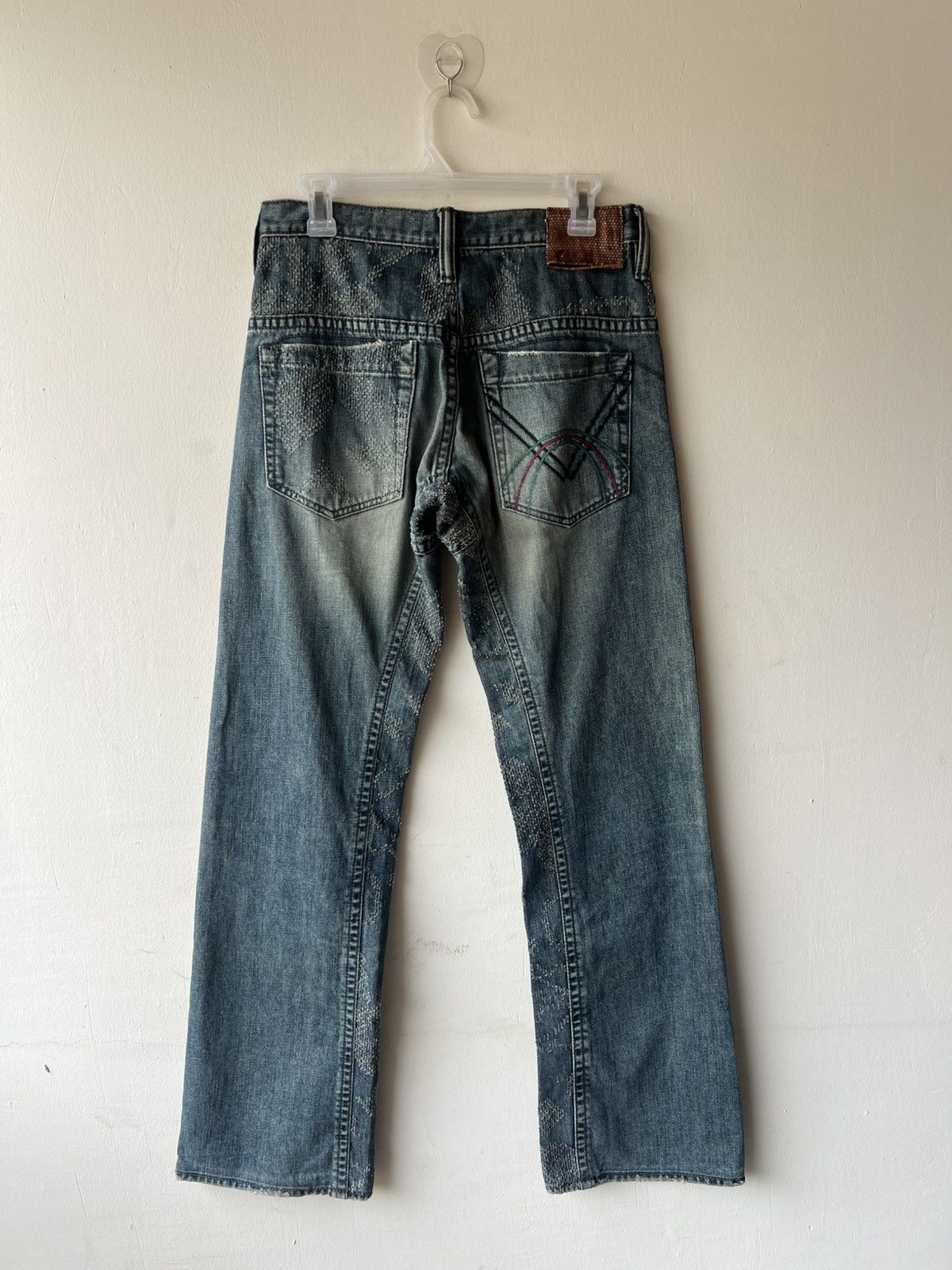 Handmade Mizra Hand Made in Japan Distressed Boro Denim Bootcut Jeans Size US 30 / EU 46 - 3 Thumbnail