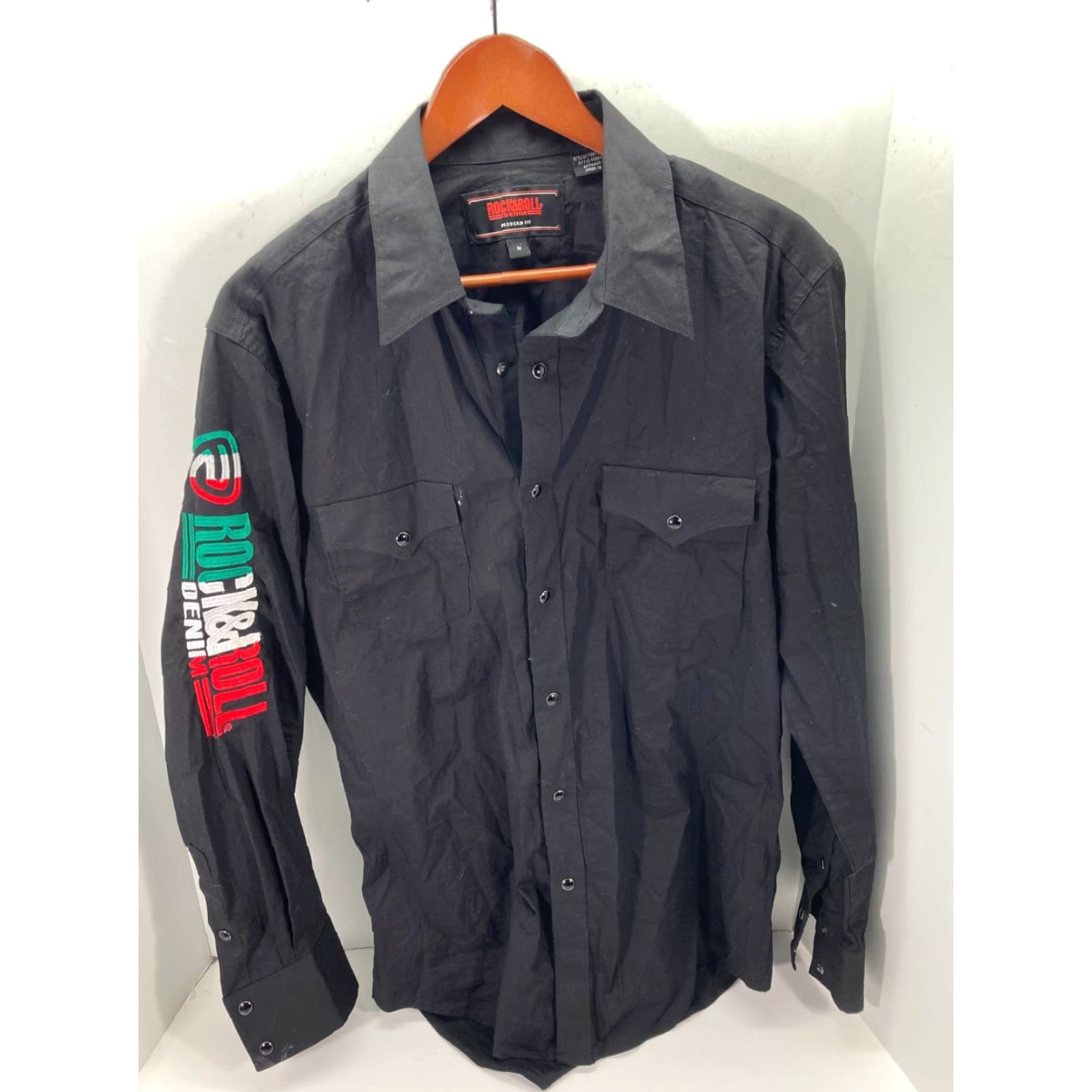 Denime Rock & Roll Denim Western Shirt Mens M Black Snap Front Cowboy Embroidered Logo Long Sleeve Size US M / EU 48-50 / 2 - 2 Thumbnail